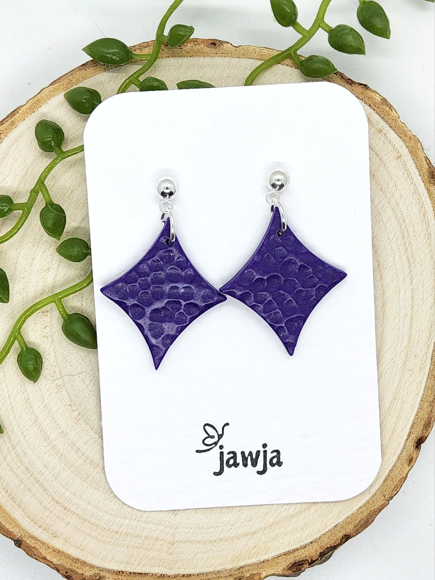 PURPLE HAMMERED EFFECT POLYMER CLAY EARRINGS