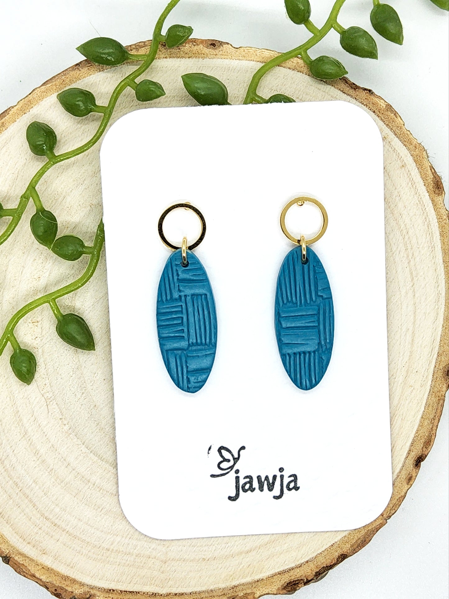 BRIGHT TEAL TEXTURED POLYMER CLAY EARRINGS