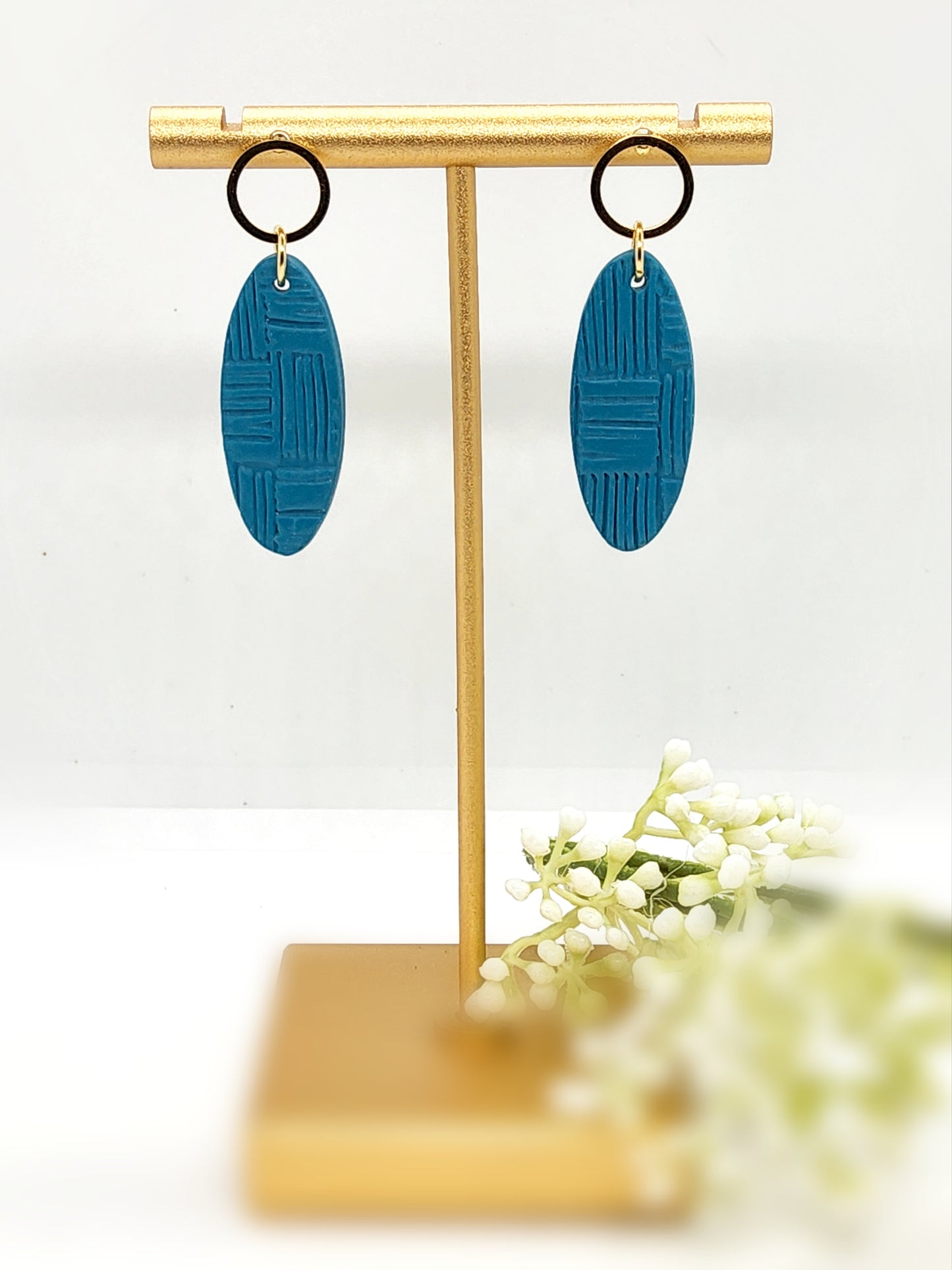 BRIGHT TEAL TEXTURED POLYMER CLAY EARRINGS