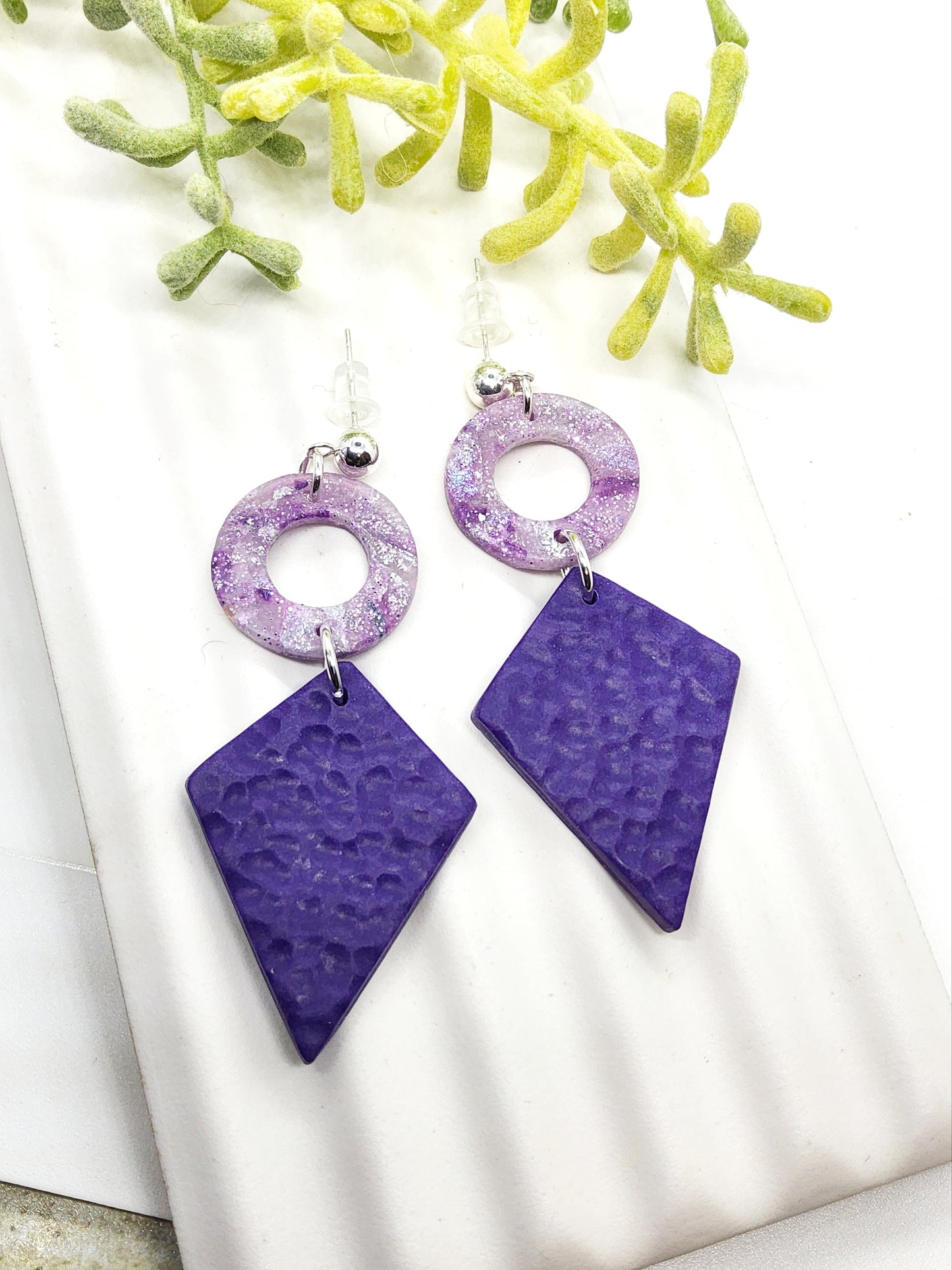 PURPLE AND LILAC POLYMER CLAY EARRINGS