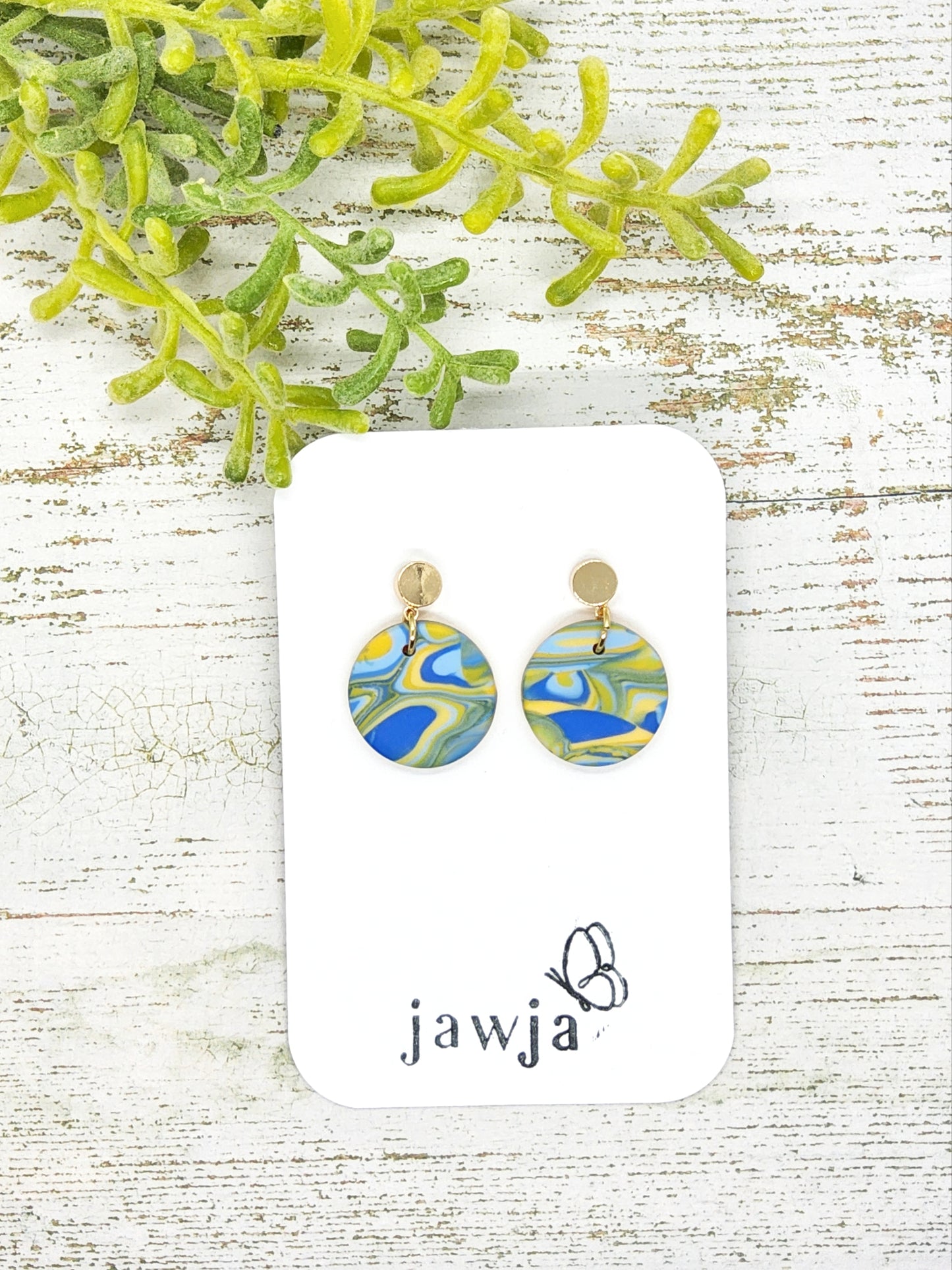 BLUE, YELLOW AND GREEN POLYMER CLAY EARRINGS