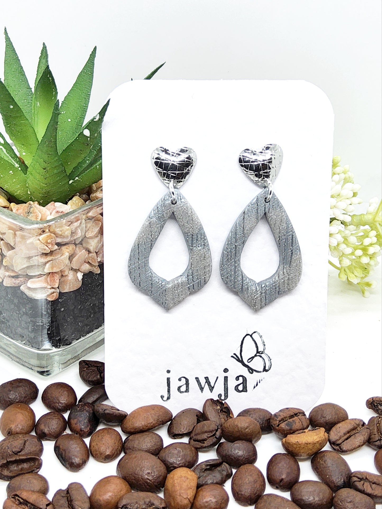 SILVER GREY TEXTURED POLYMER CLAY EARRINGS