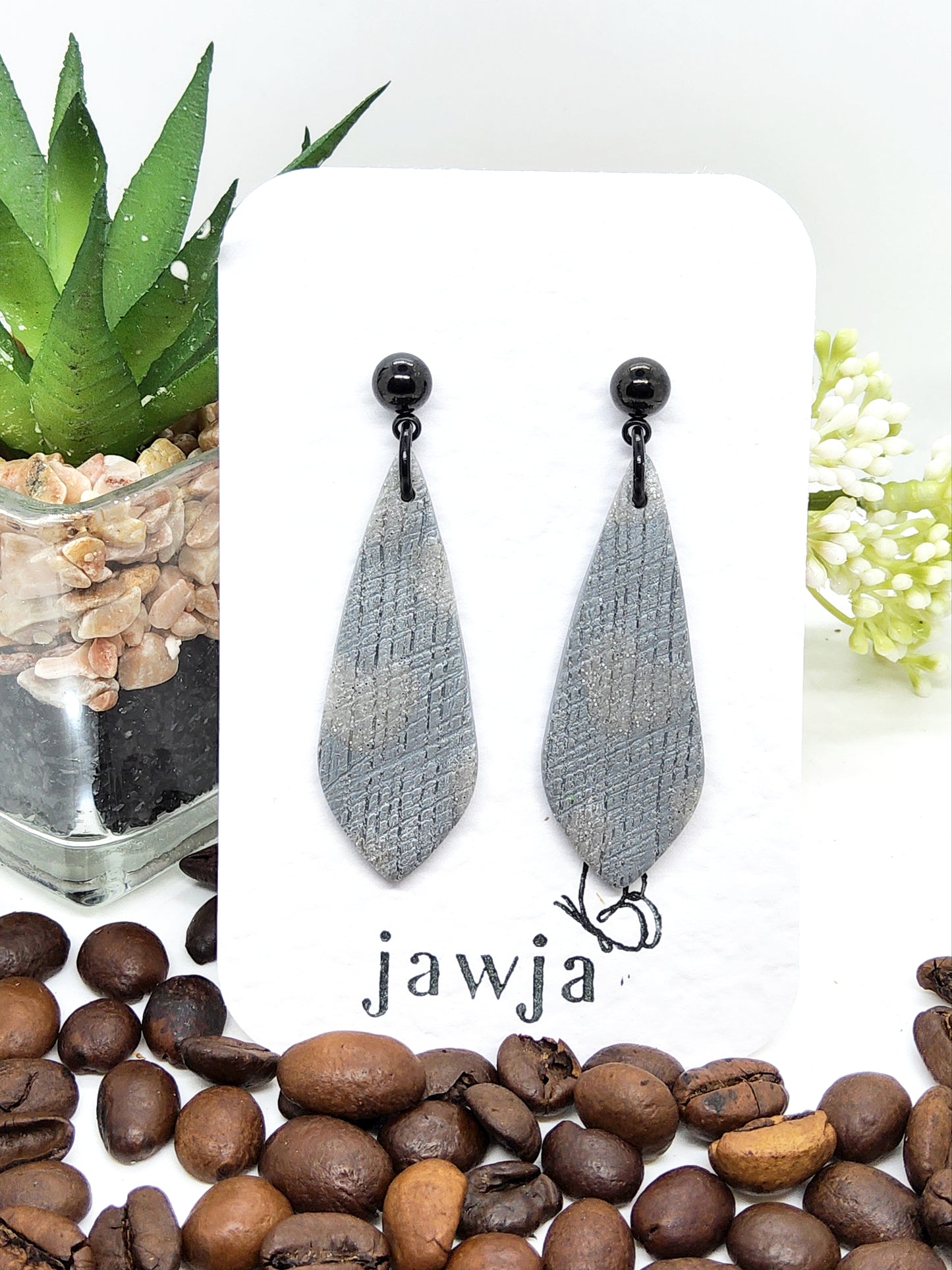 SILVER GREY POLYMER CLAY EARRINGS