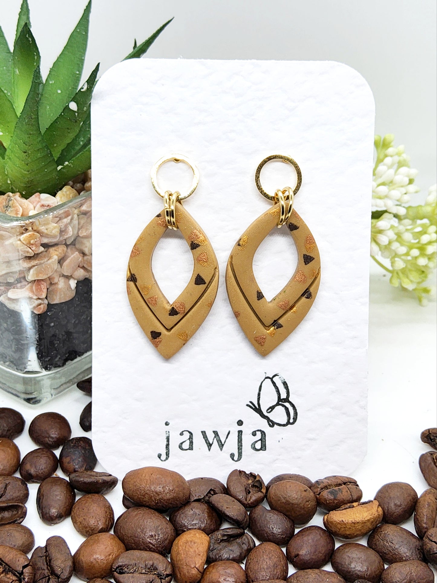 CHOCOLATE AND GOLD TRIANGLE POLYMER CLAY EARRINGS