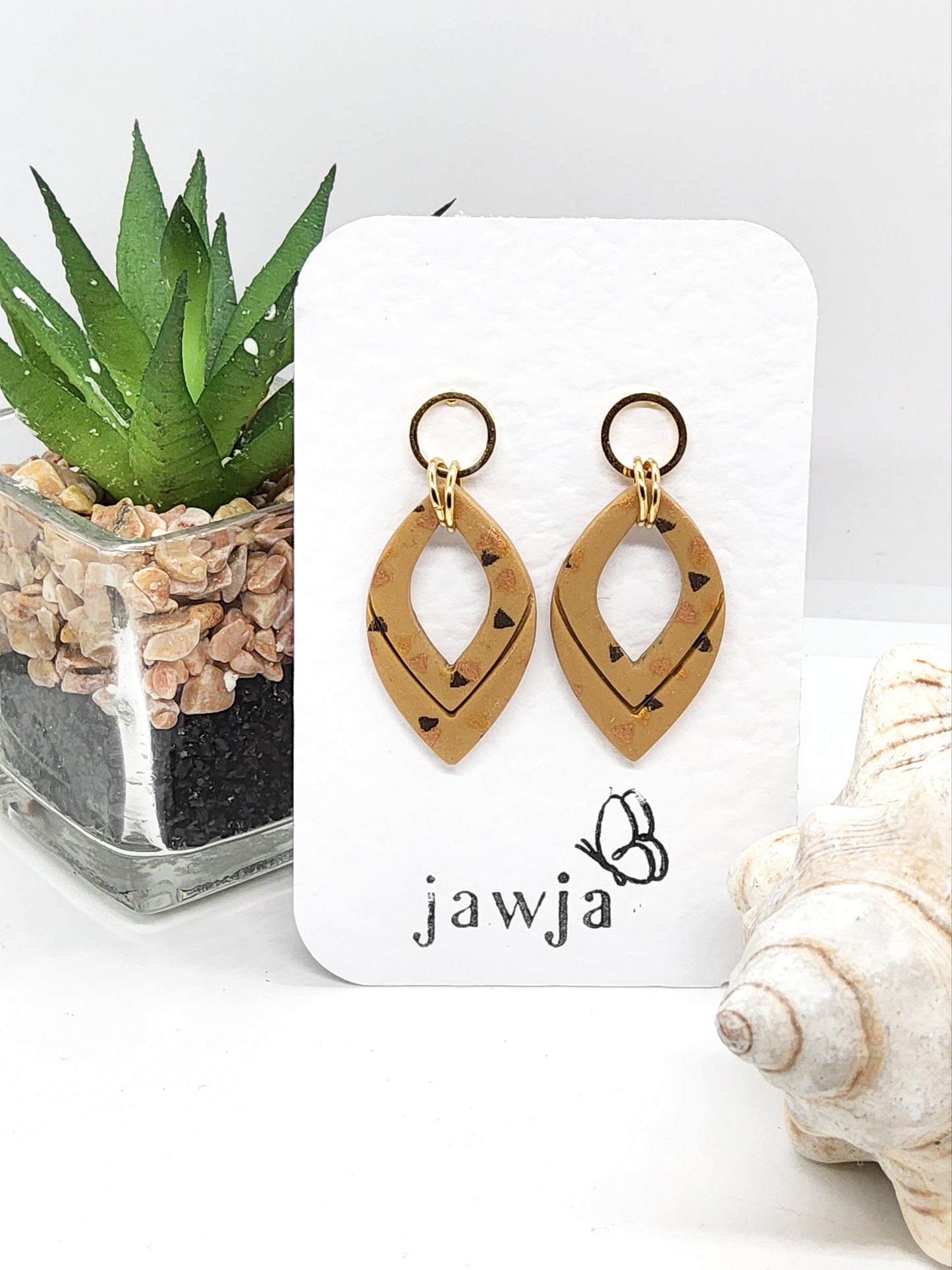 CHOCOLATE AND GOLD TRIANGLE POLYMER CLAY EARRINGS