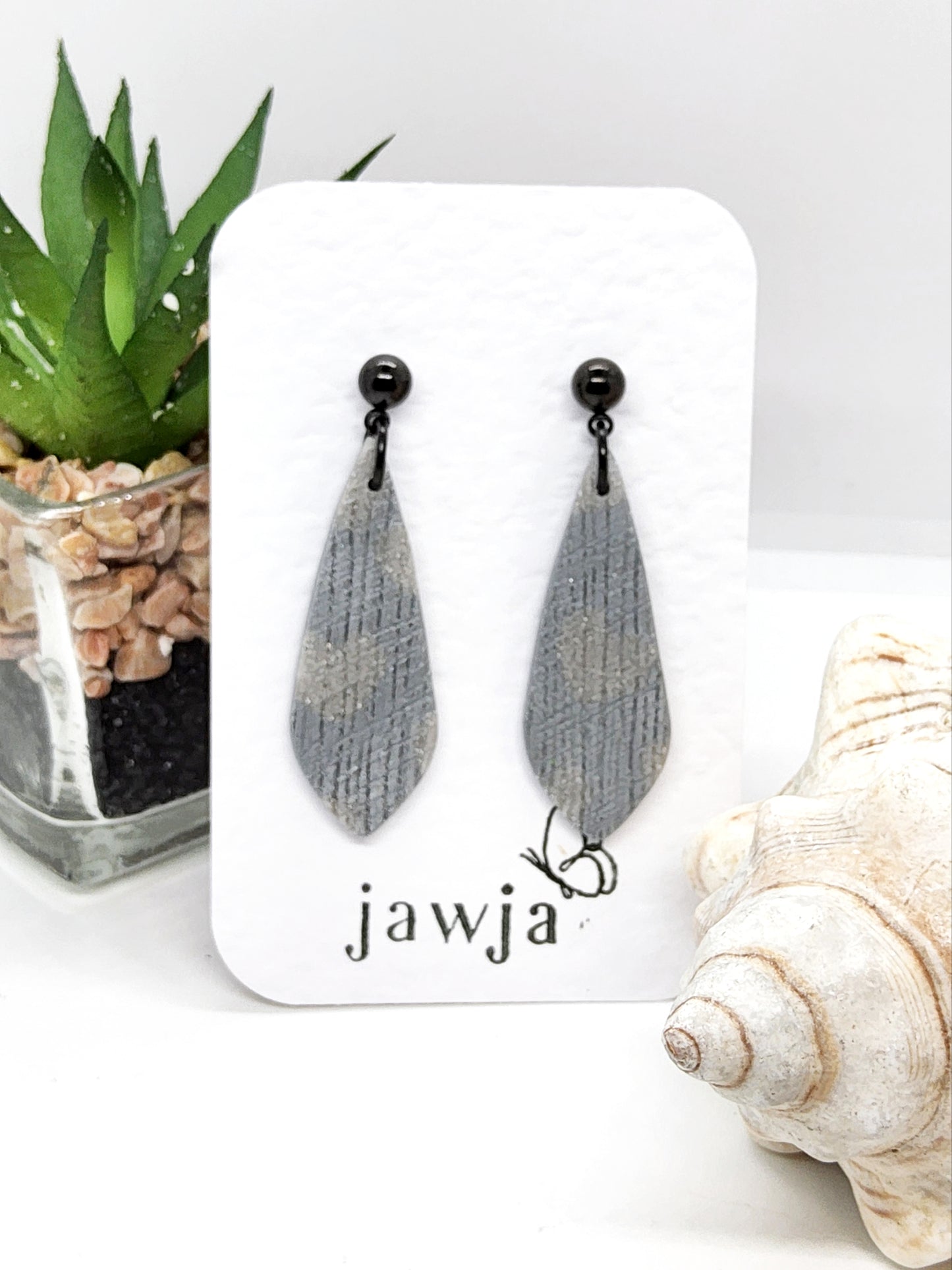 SILVER GREY POLYMER CLAY EARRINGS