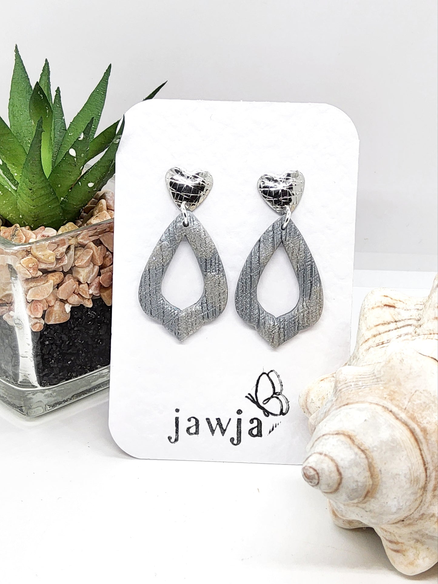 SILVER GREY TEXTURED POLYMER CLAY EARRINGS