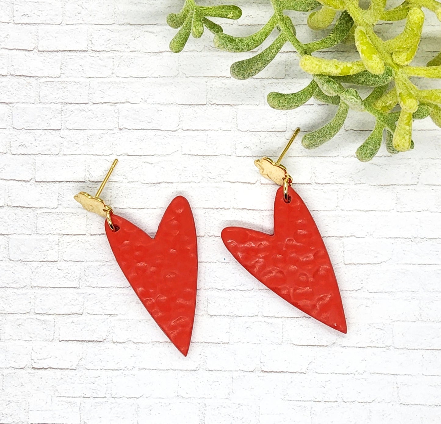 CORAL RED HEART POLYMER CLAY EARRINGS