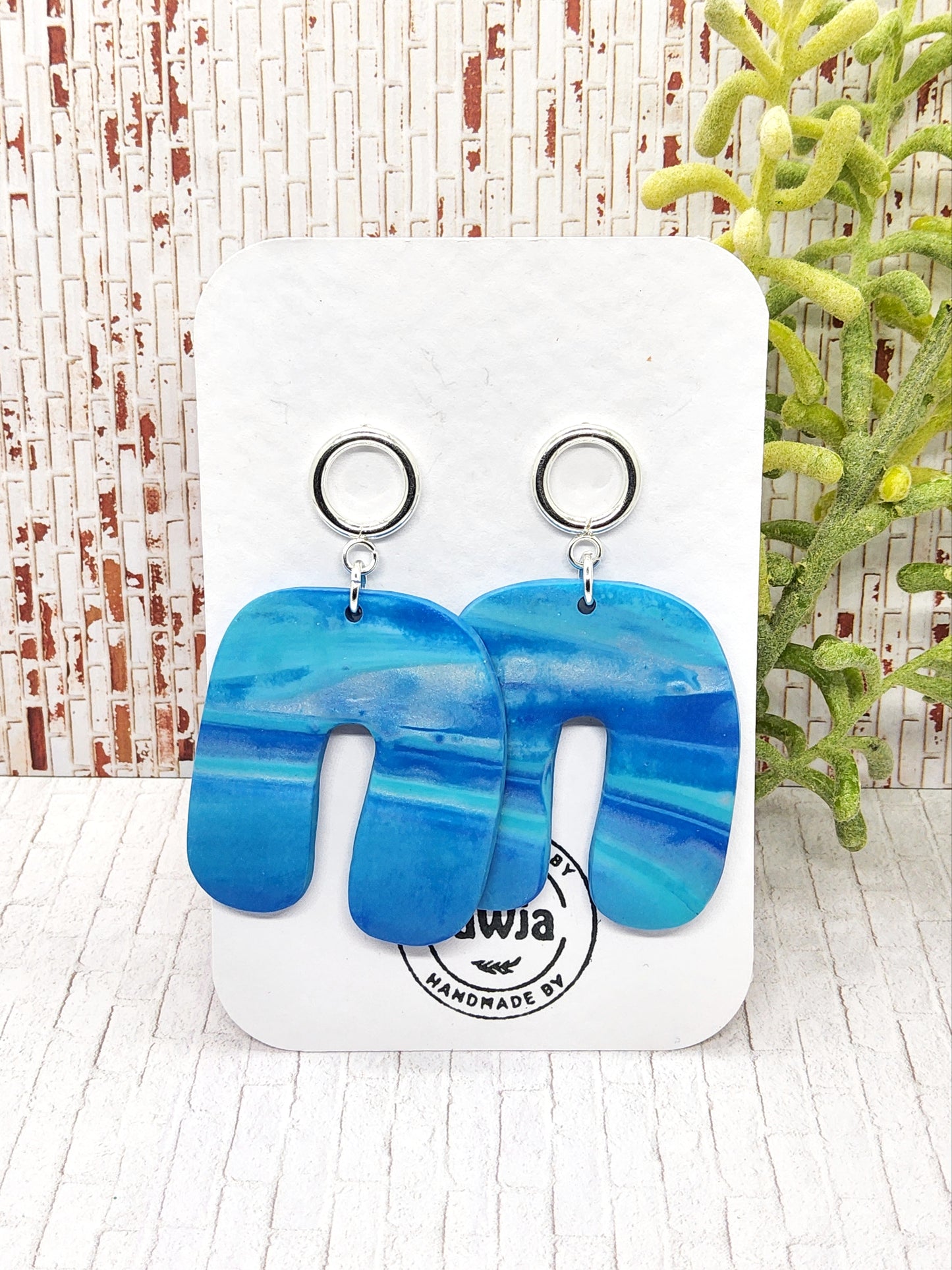 SHADES OF BLUE AND SILVER STATEMENT POLYMER CLAY EARRINGS