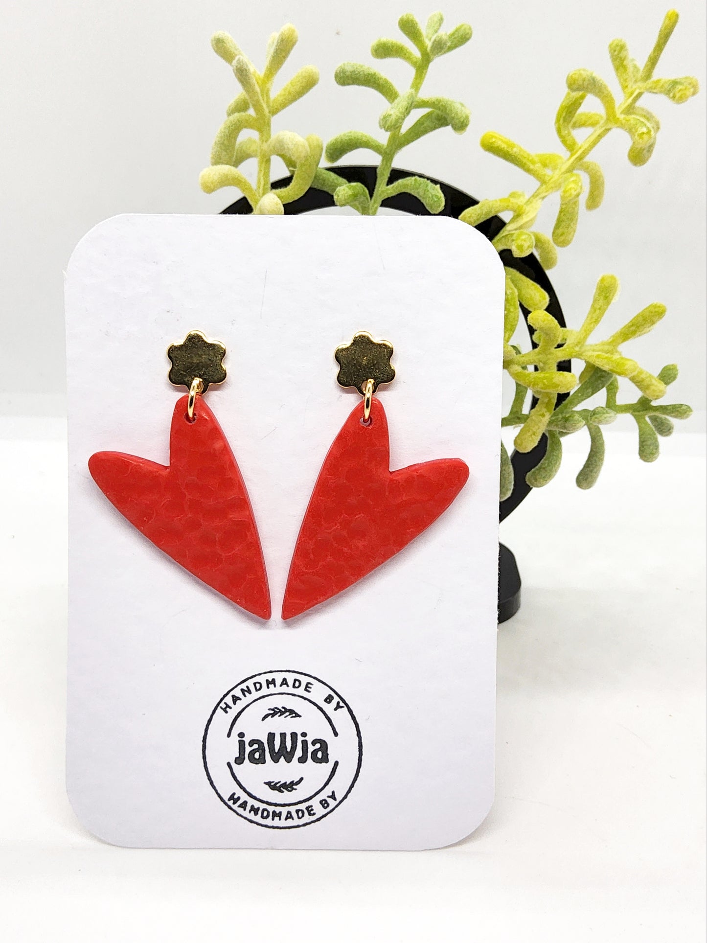 CORAL RED HEART POLYMER CLAY EARRINGS