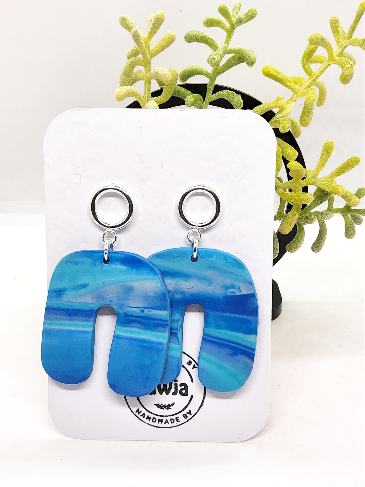 SHADES OF BLUE AND SILVER STATEMENT POLYMER CLAY EARRINGS