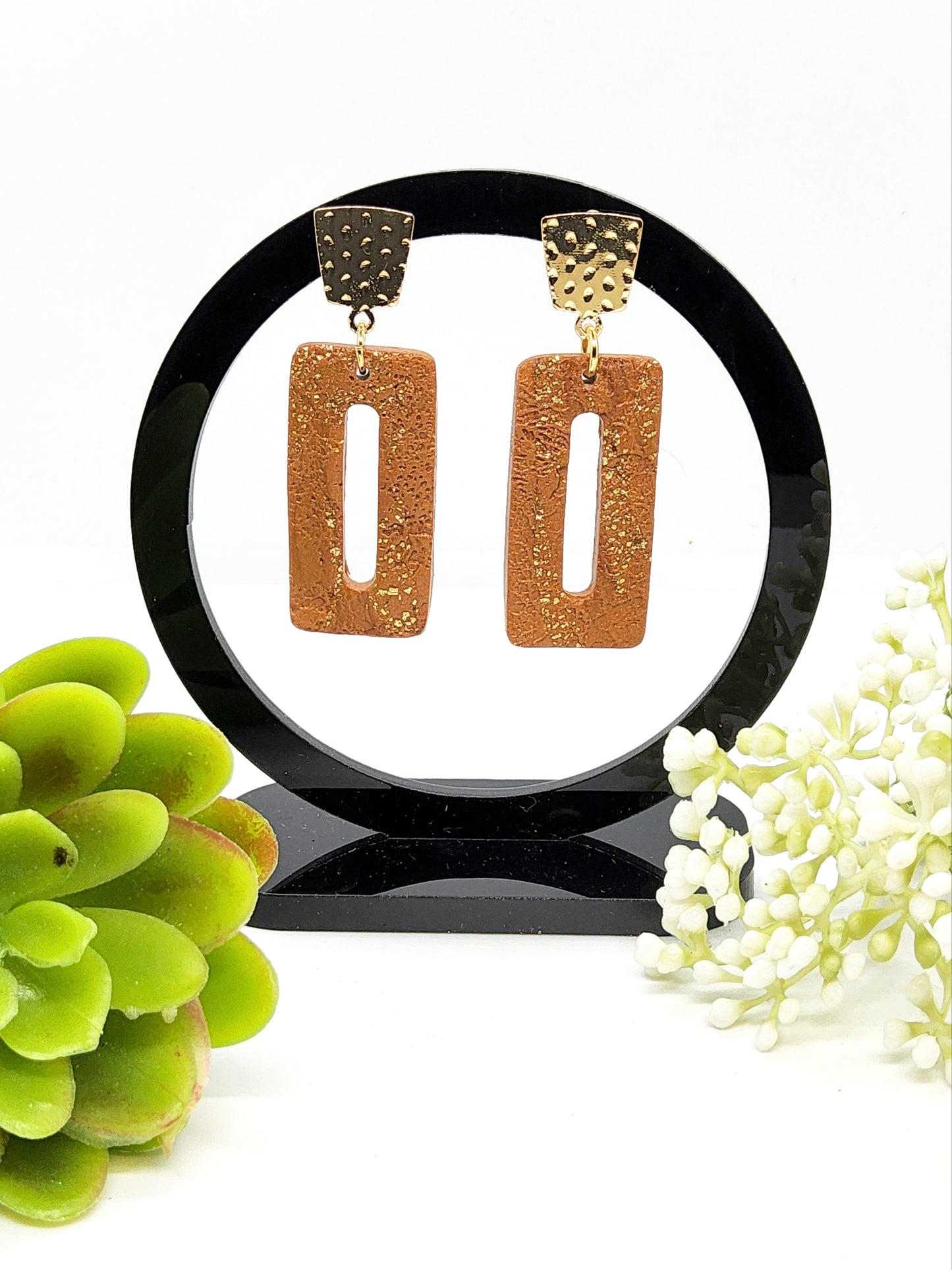 TEXTURED TAN AND GOLD POLYMER CLAY EARRINGS