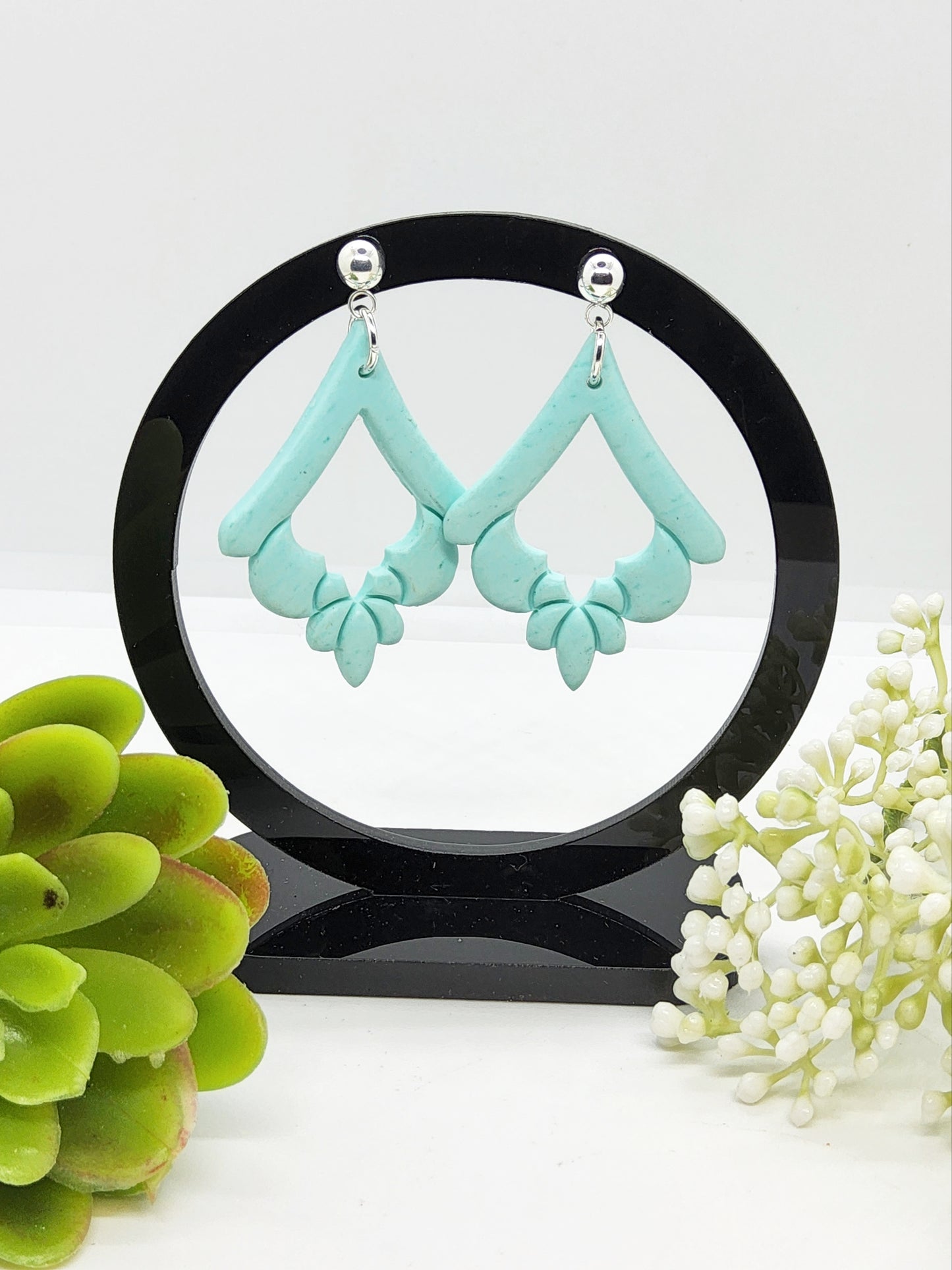 MINT FLEUR DE LIS STYLE POLYMER CLAY EARRINGS