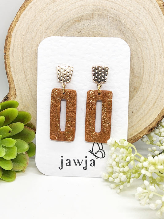 TEXTURED TAN AND GOLD POLYMER CLAY EARRINGS