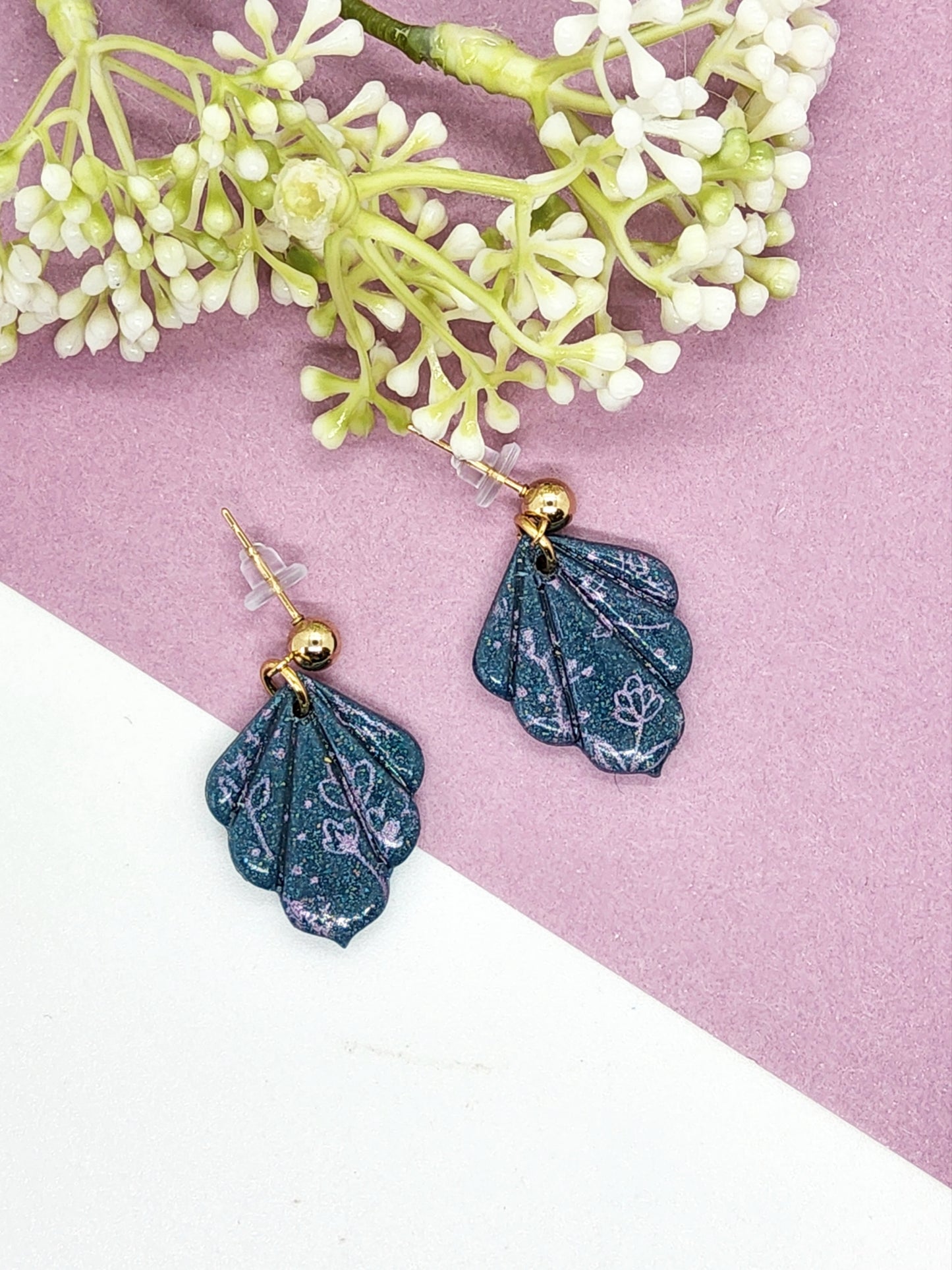 LAGOON BLUE SHELL SHAPED POLYMER CLAY EARRINGS