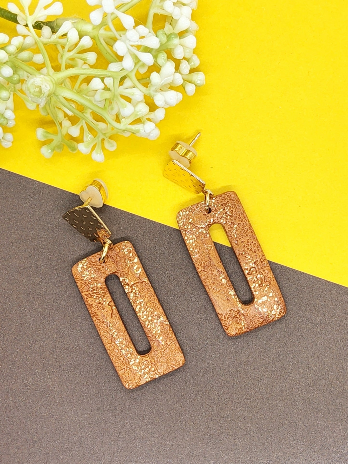 TEXTURED TAN AND GOLD POLYMER CLAY EARRINGS