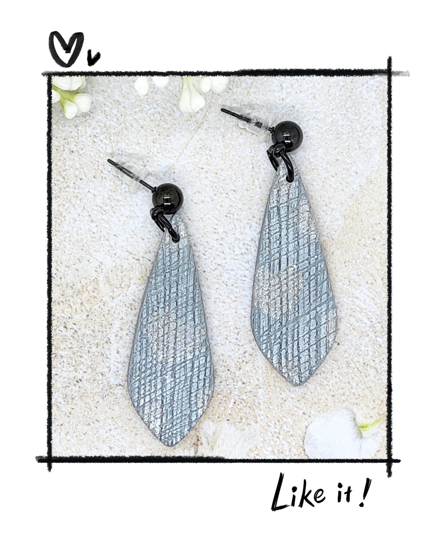 SILVER GREY POLYMER CLAY EARRINGS