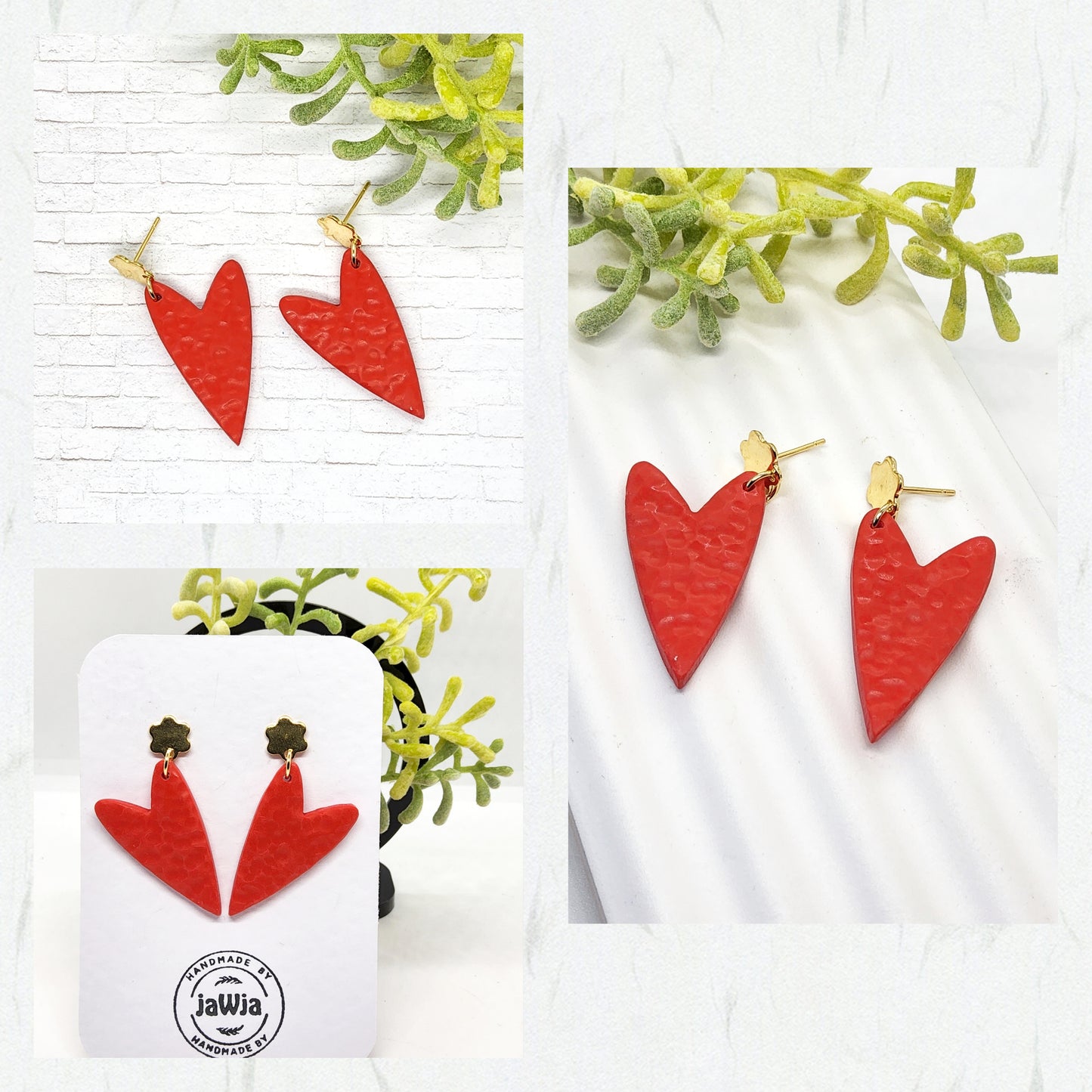 CORAL RED HEART POLYMER CLAY EARRINGS