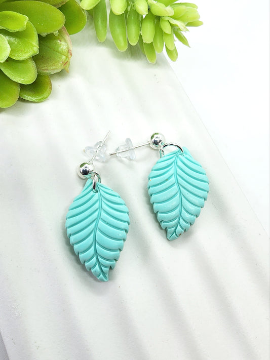 AQUA LEAF POLYMER CLAY EARRINGS