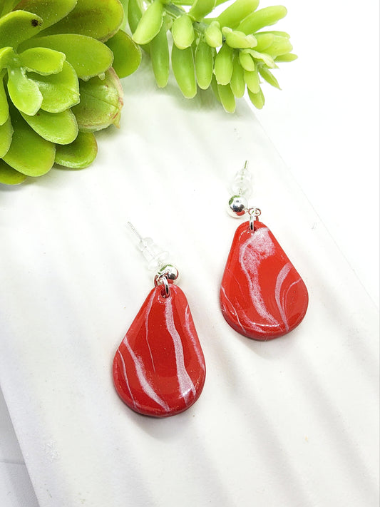 CHERRY RED AND SILVER POLYMER CLAY EARRINGS