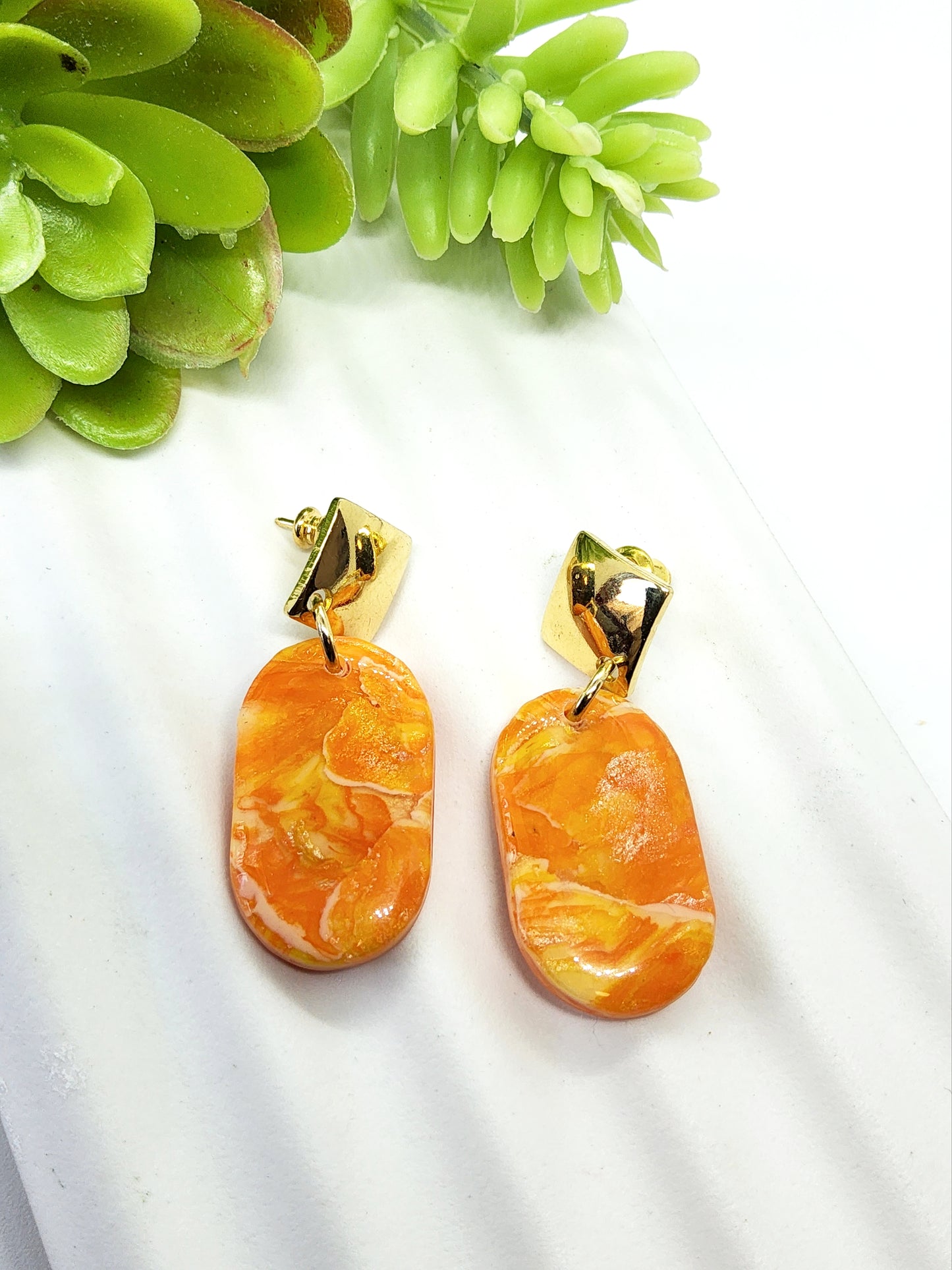 ORANGE MARBLED POLYMER CLAY EARRINGS