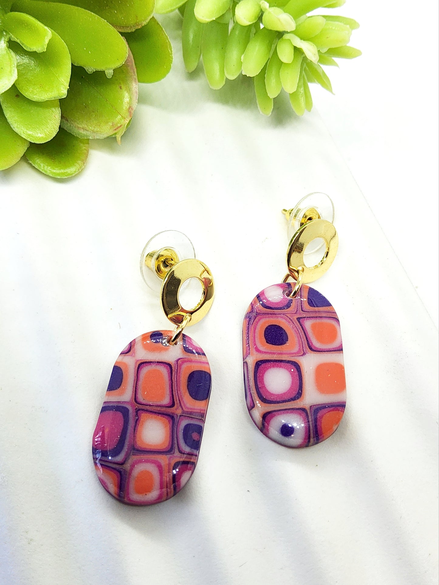 RETRO PATTERN POLYMER CLAY EARRINGS