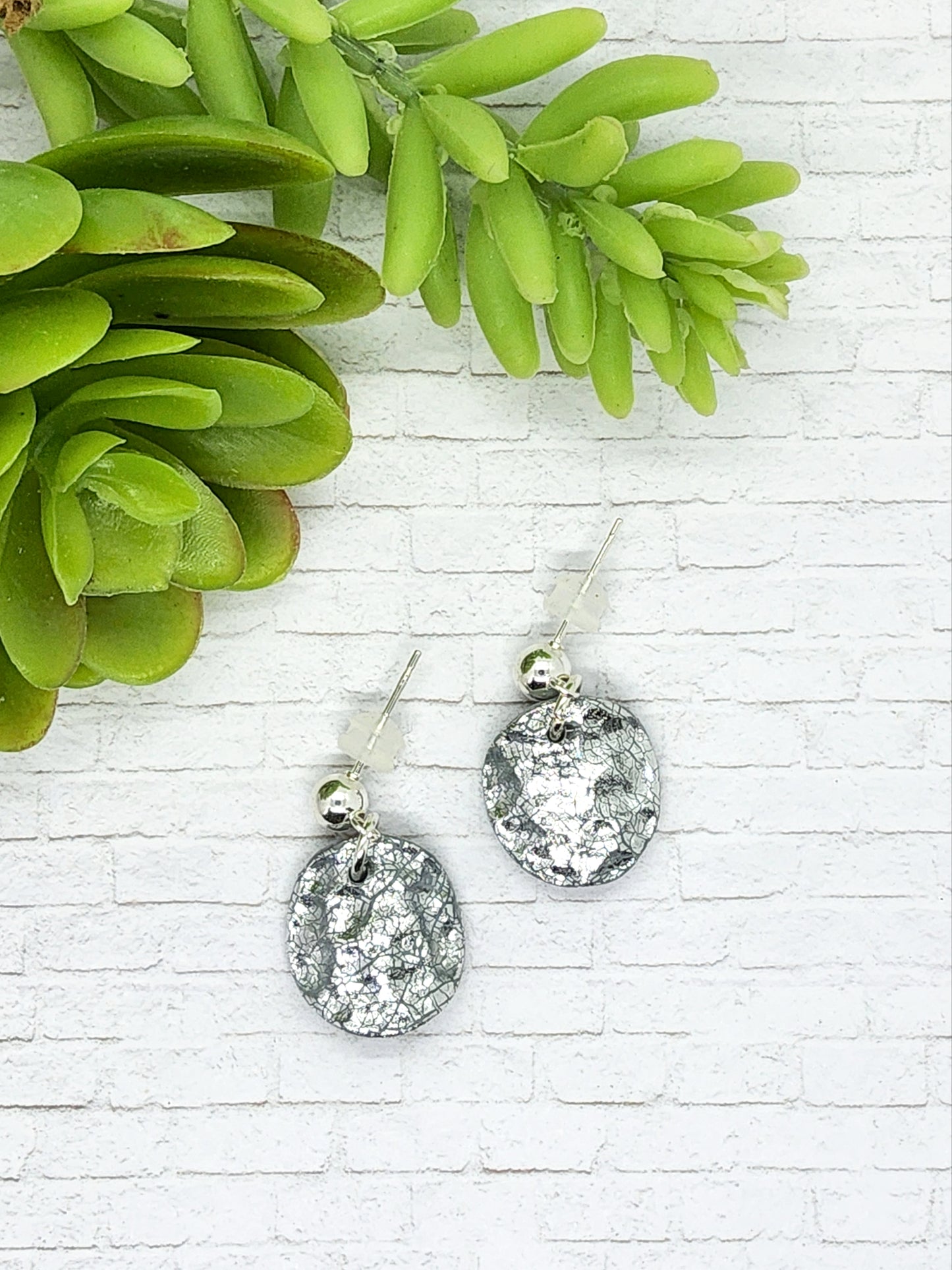 SILVER FOIL HAMMERED EFFECT POLYMER CLAY EARRINGS