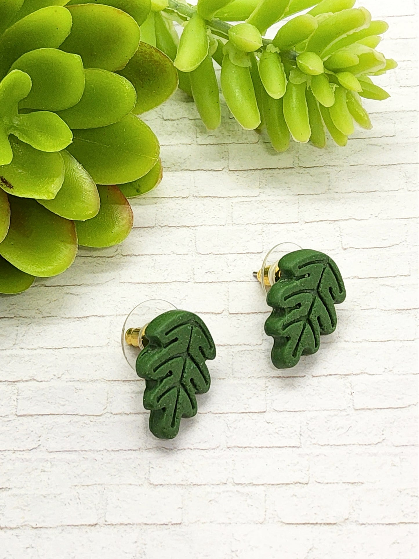 GREEN LEAF POLYMER CLAY STUDS