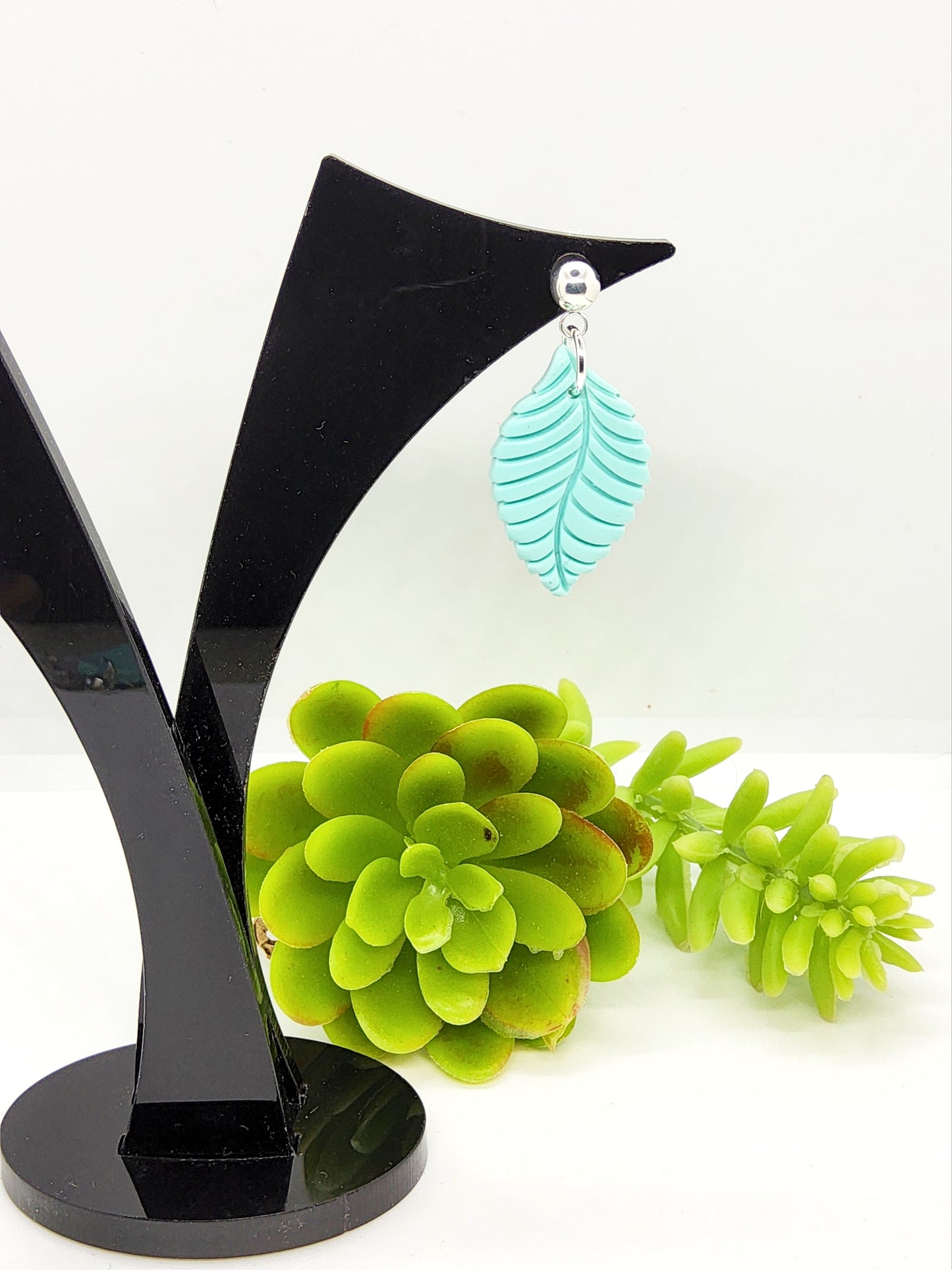 AQUA LEAF POLYMER CLAY EARRINGS