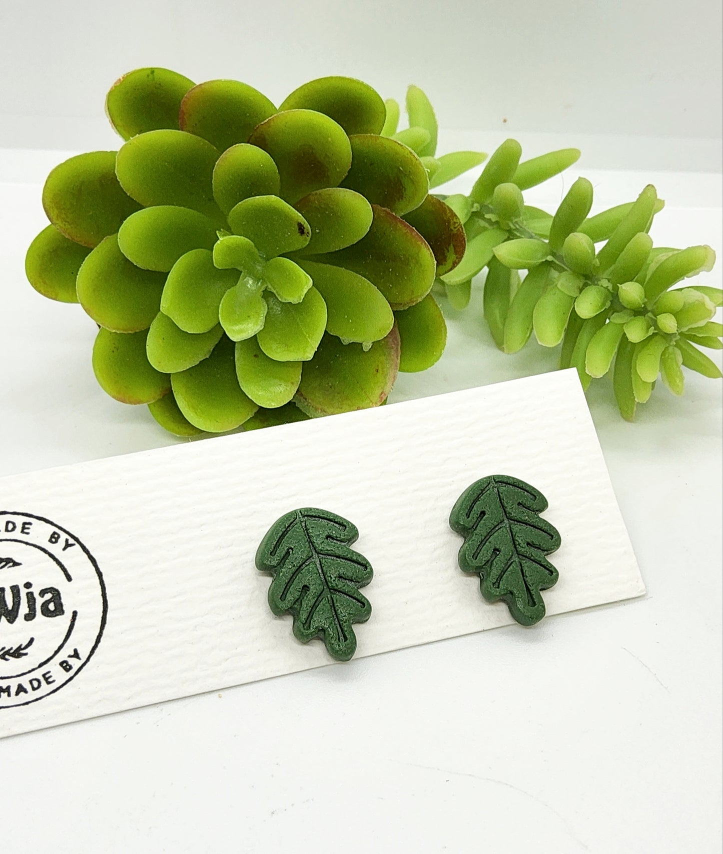 GREEN LEAF POLYMER CLAY STUDS