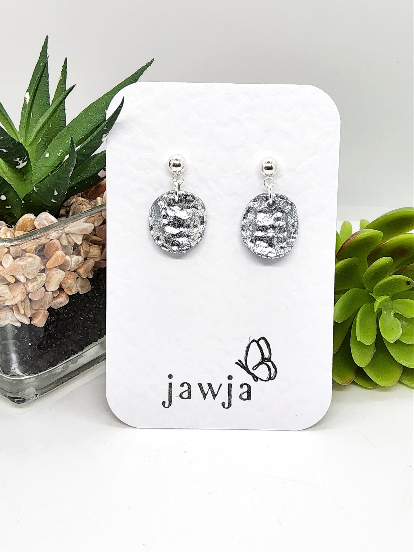 SILVER FOIL HAMMERED EFFECT POLYMER CLAY EARRINGS