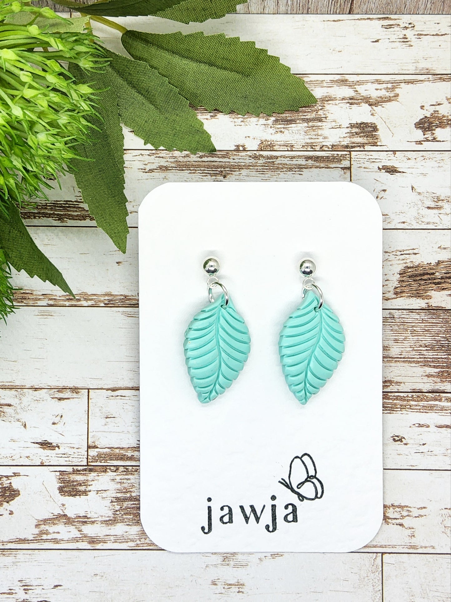 AQUA LEAF POLYMER CLAY EARRINGS