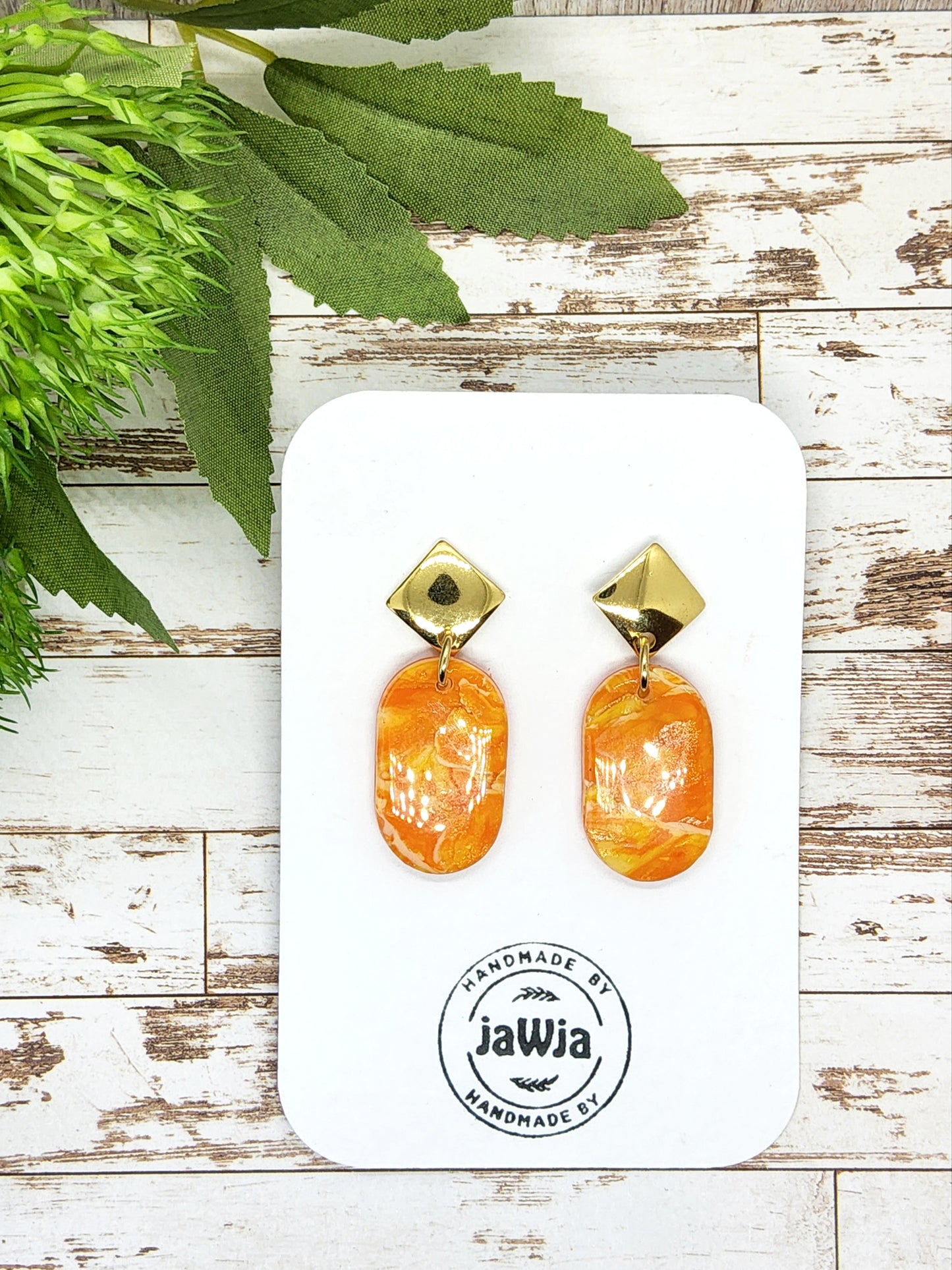 ORANGE MARBLED POLYMER CLAY EARRINGS