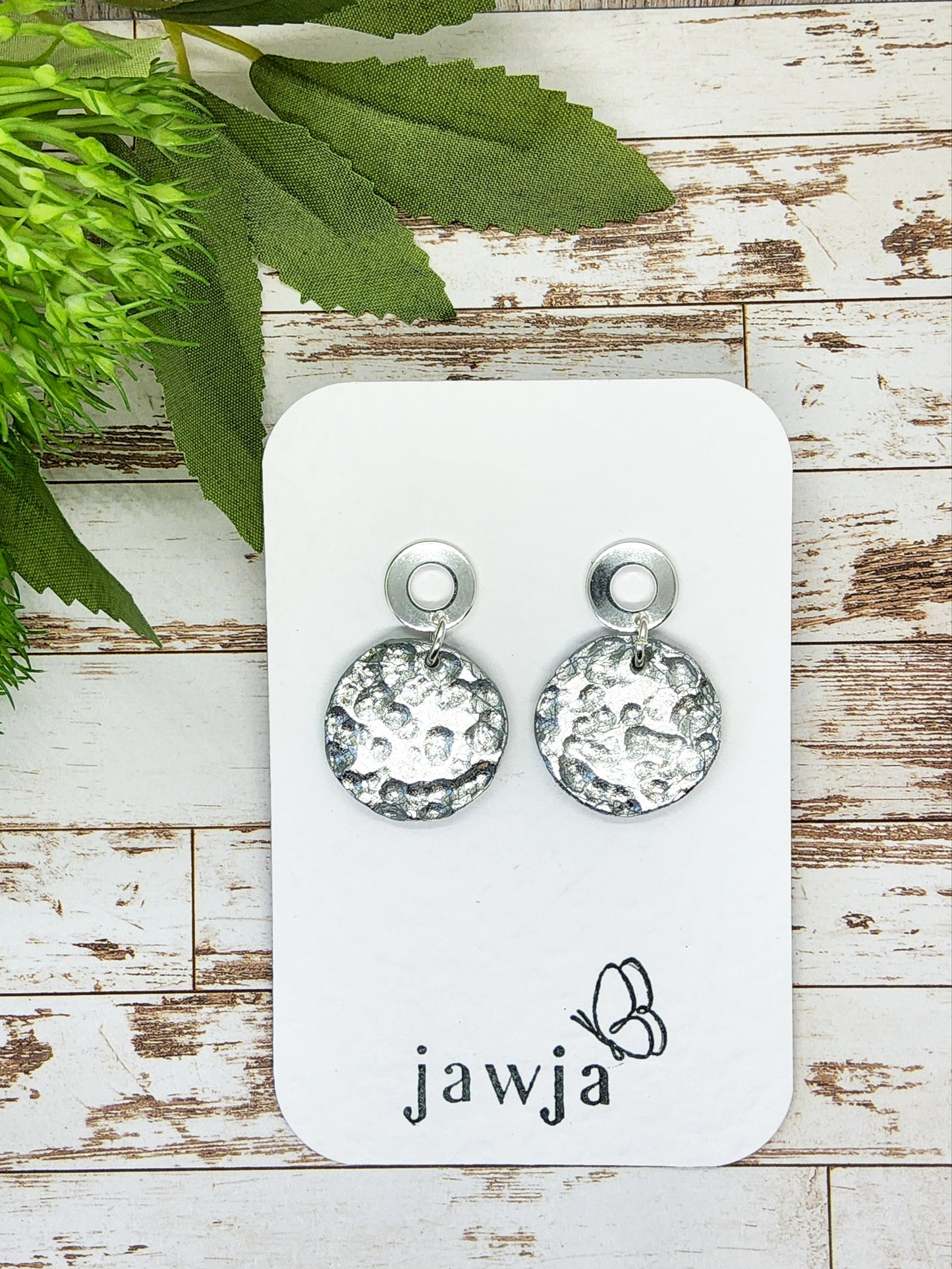 SILVER FOIL HAMMERED POLYMER CLAY EARRINGS