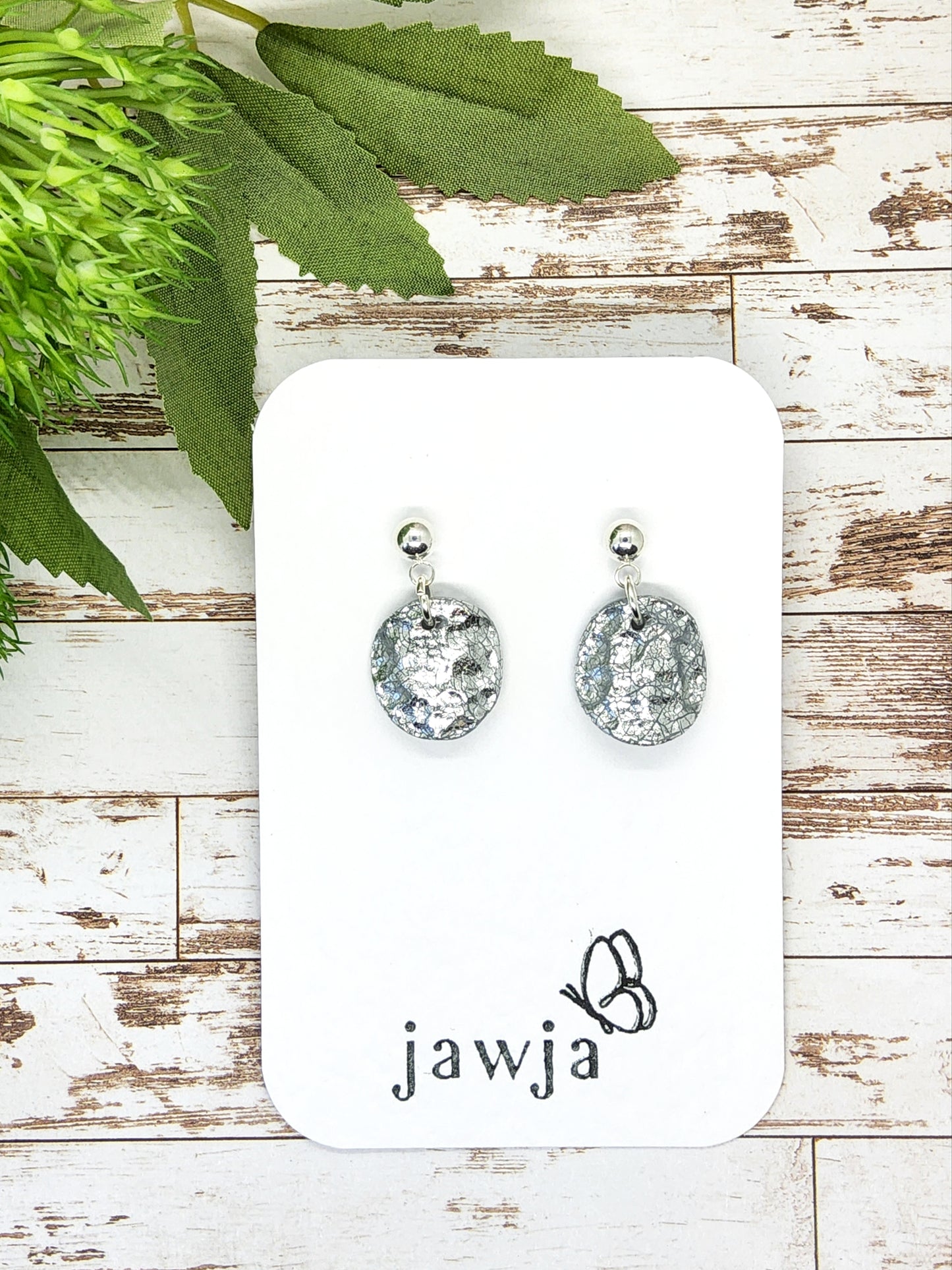 SILVER FOIL HAMMERED EFFECT POLYMER CLAY EARRINGS