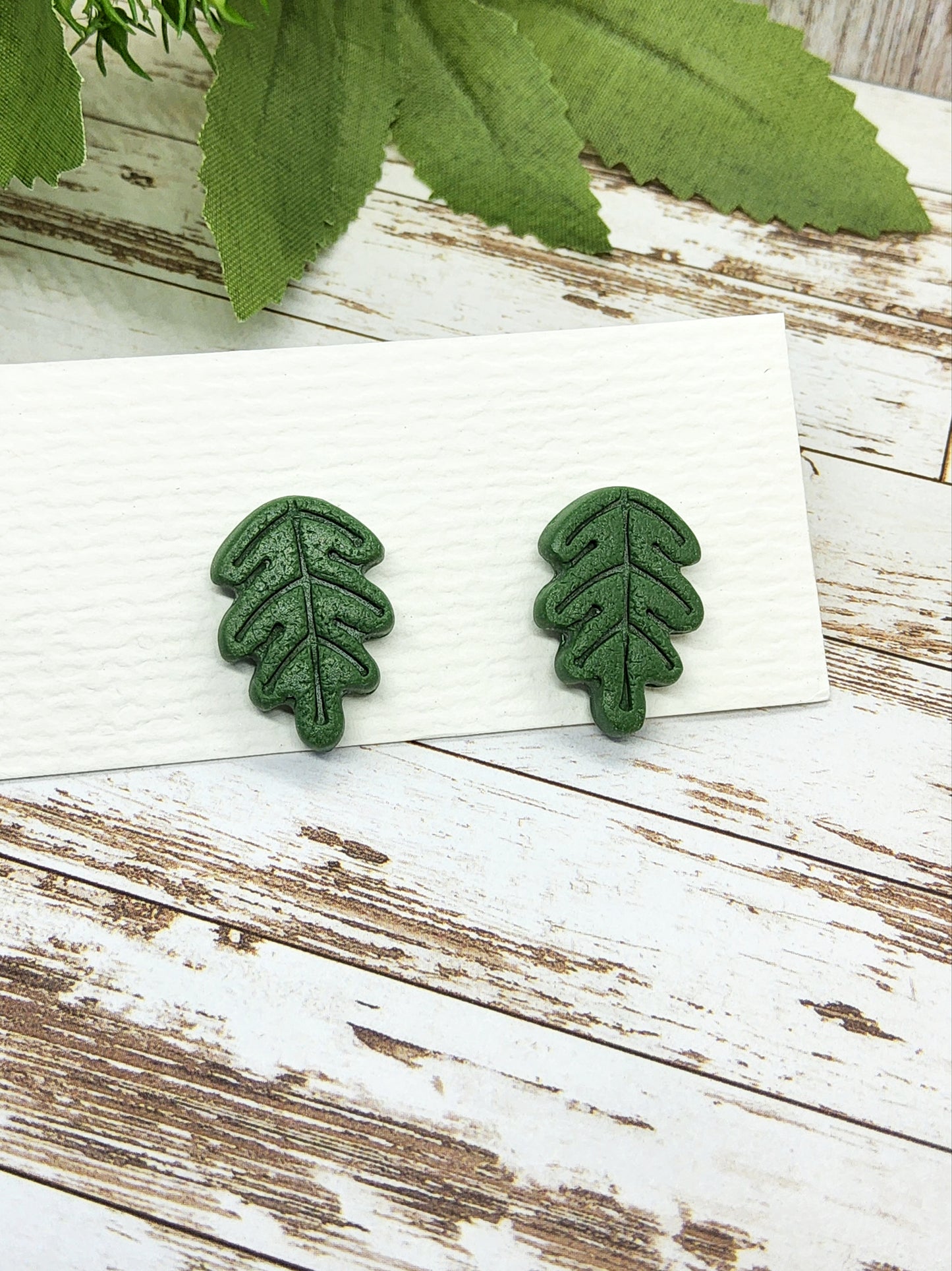 GREEN LEAF POLYMER CLAY STUDS