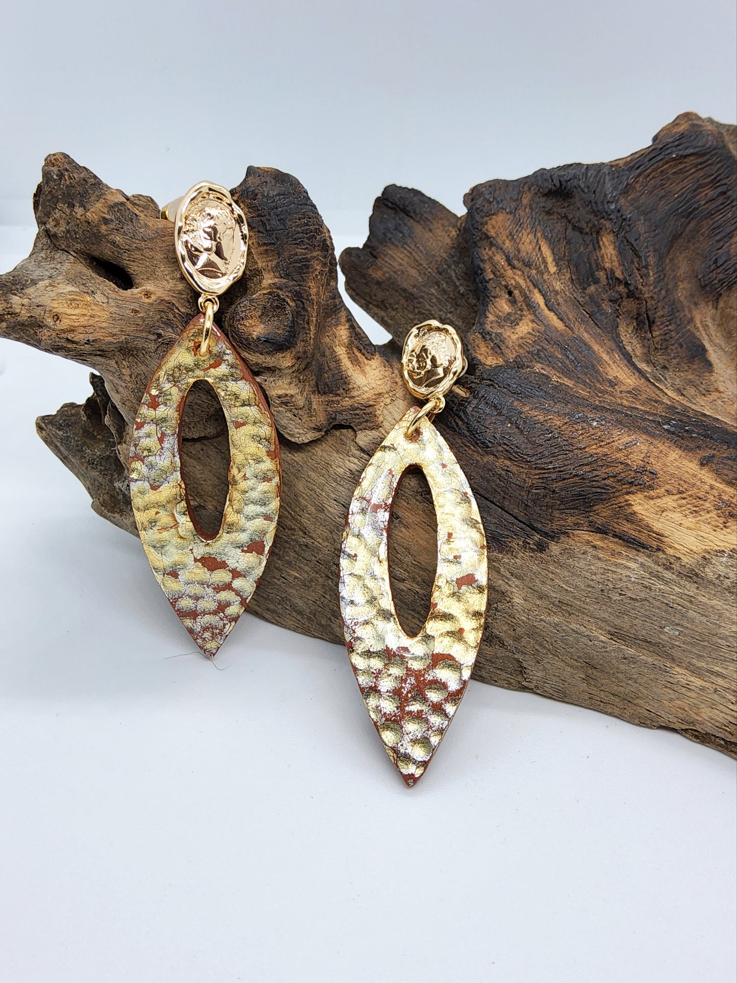 GOLD AND TERRACOTTA HAMMERED POLYMER CLAY EARRINGS