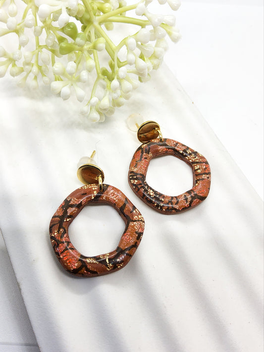 CRACKLE PRINT BROWN AND GOLD POLYMER CLAY EARRINGS