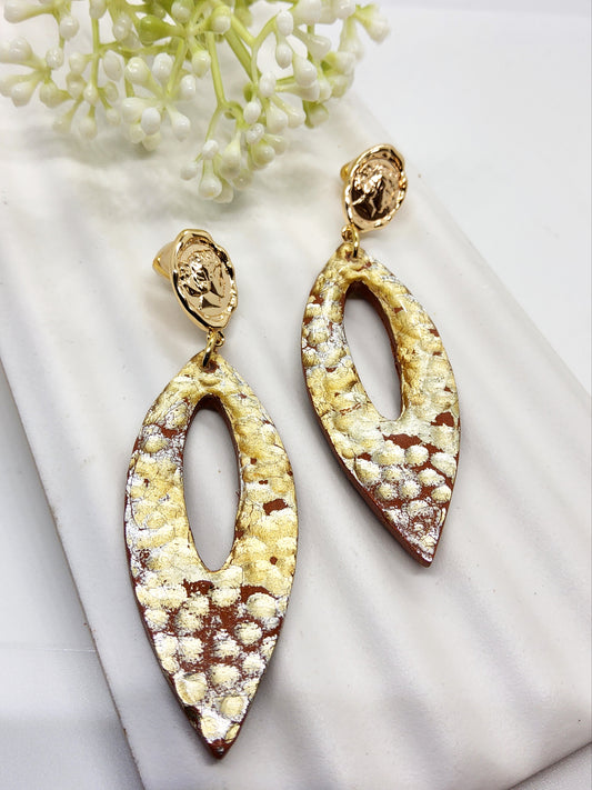 GOLD AND TERRACOTTA HAMMERED POLYMER CLAY EARRINGS