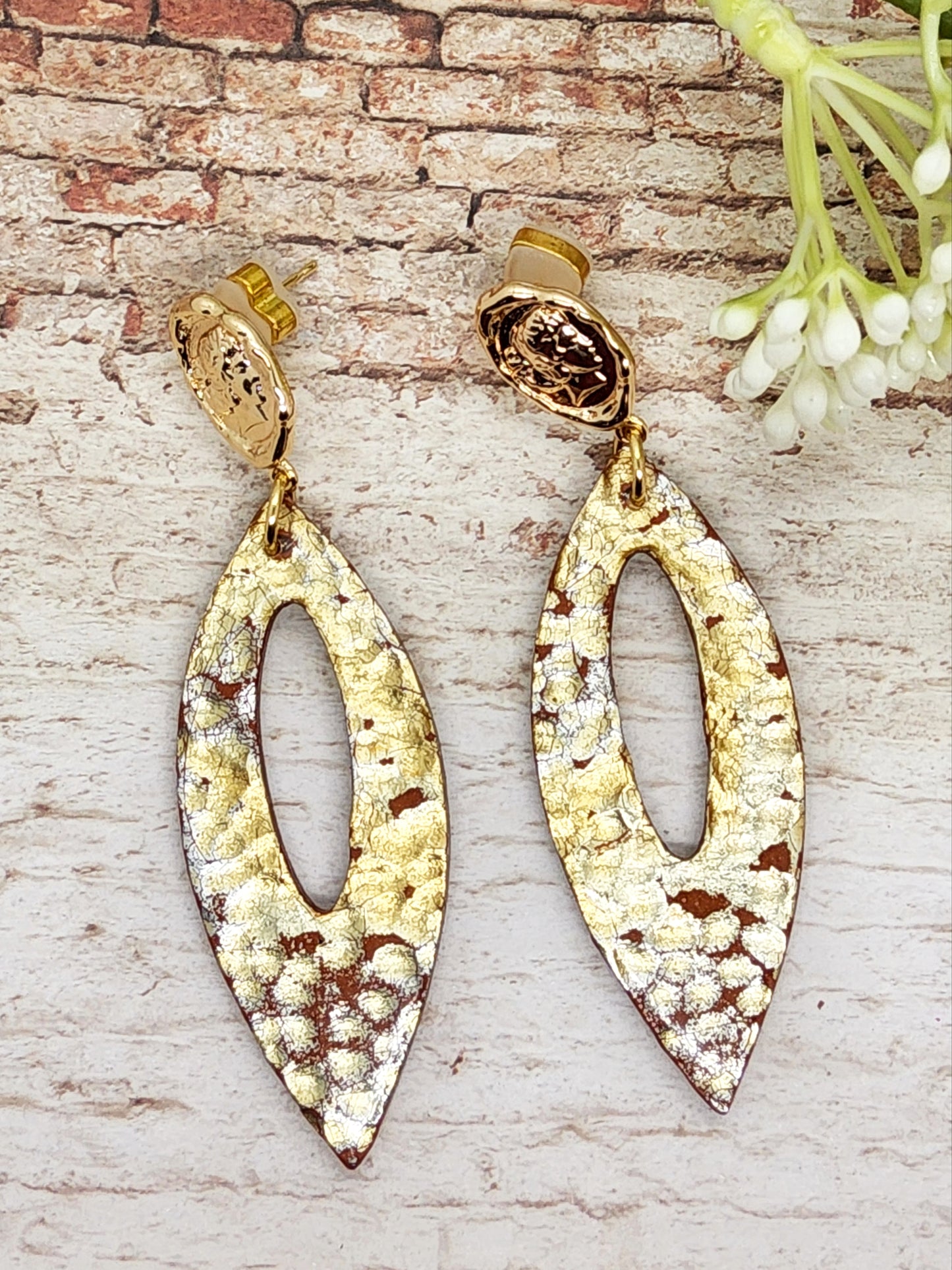 GOLD AND TERRACOTTA HAMMERED POLYMER CLAY EARRINGS