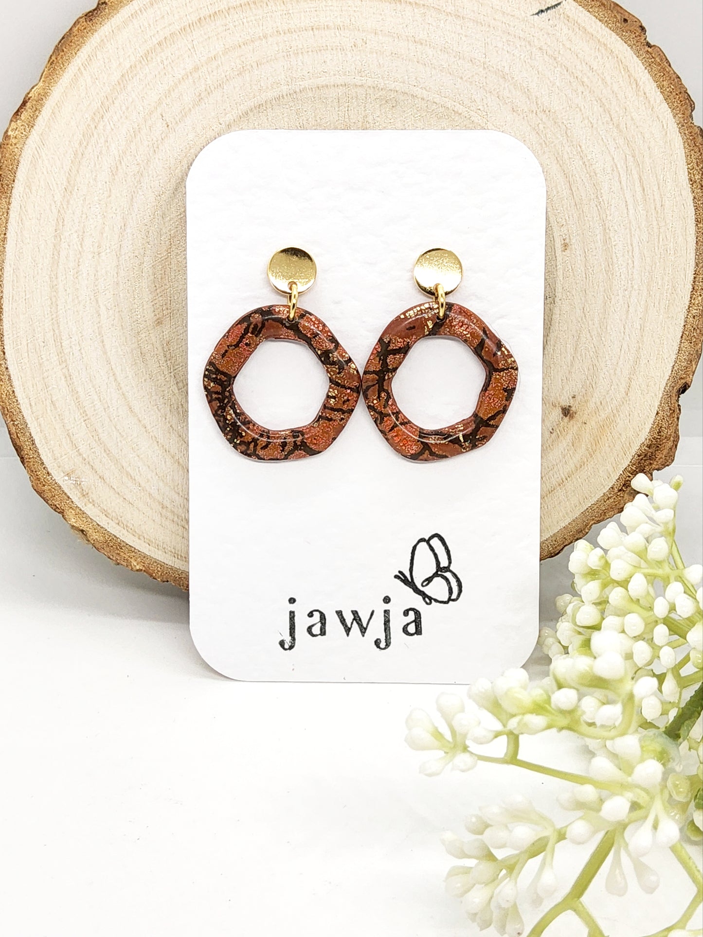 CRACKLE PRINT BROWN AND GOLD POLYMER CLAY EARRINGS