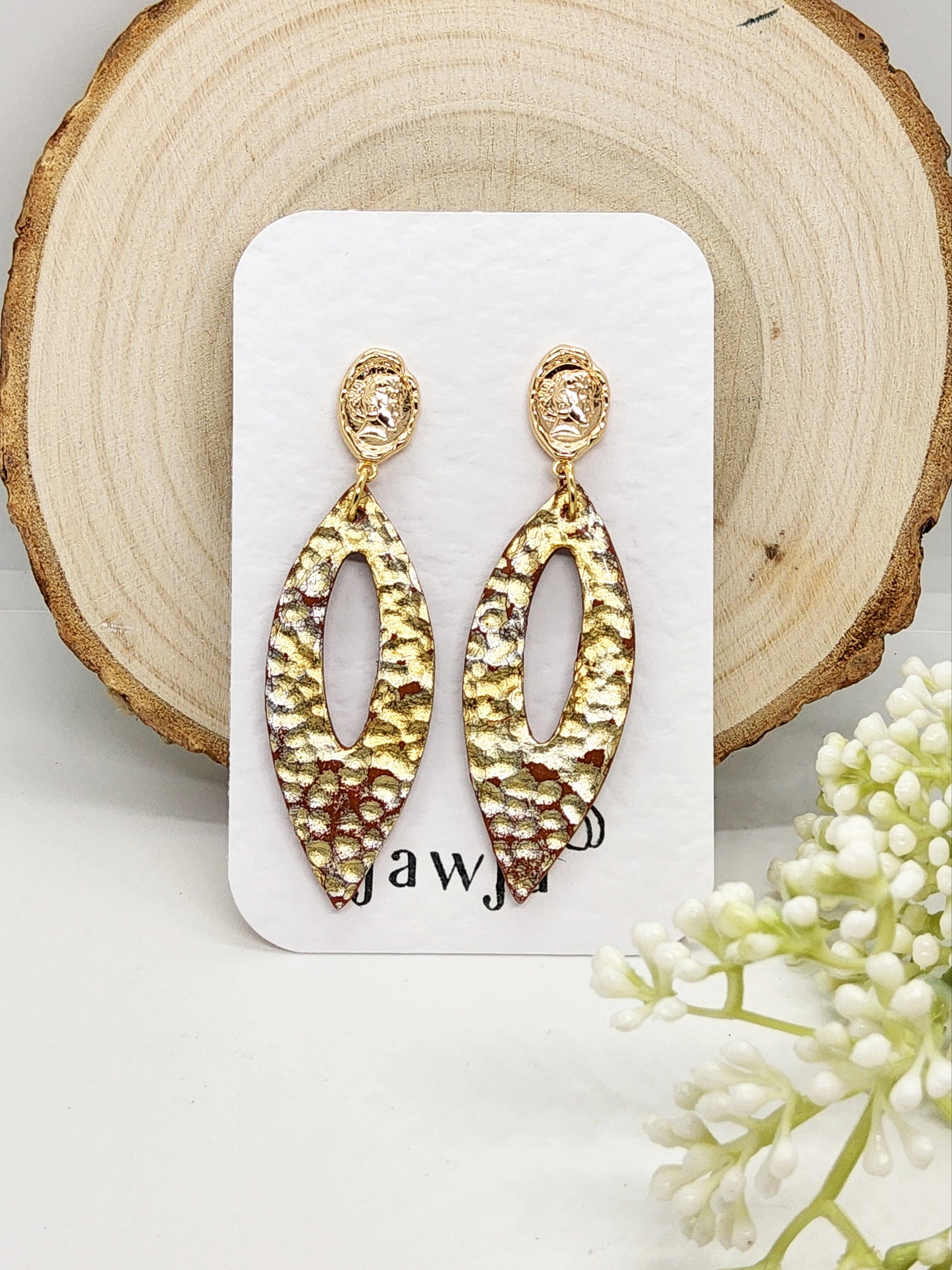 GOLD AND TERRACOTTA HAMMERED POLYMER CLAY EARRINGS