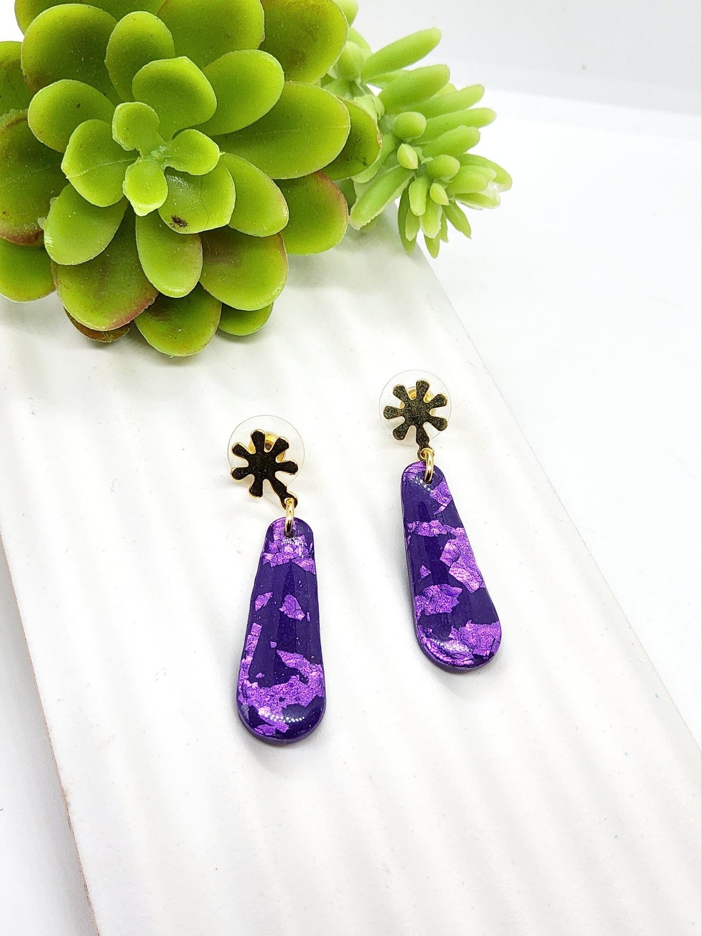 PURPLE AND GOLD POLYMER CLAY EARRINGS