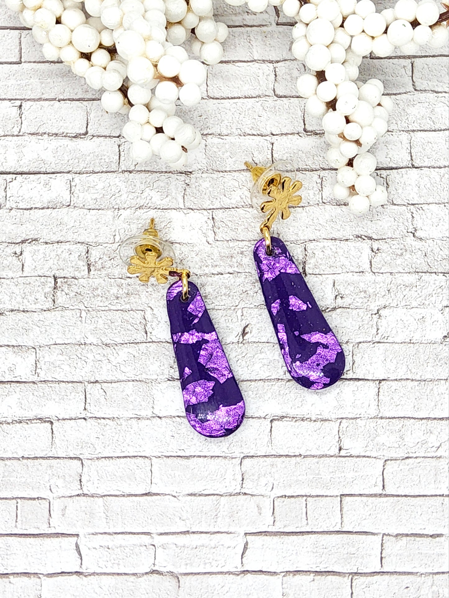 PURPLE AND GOLD POLYMER CLAY EARRINGS