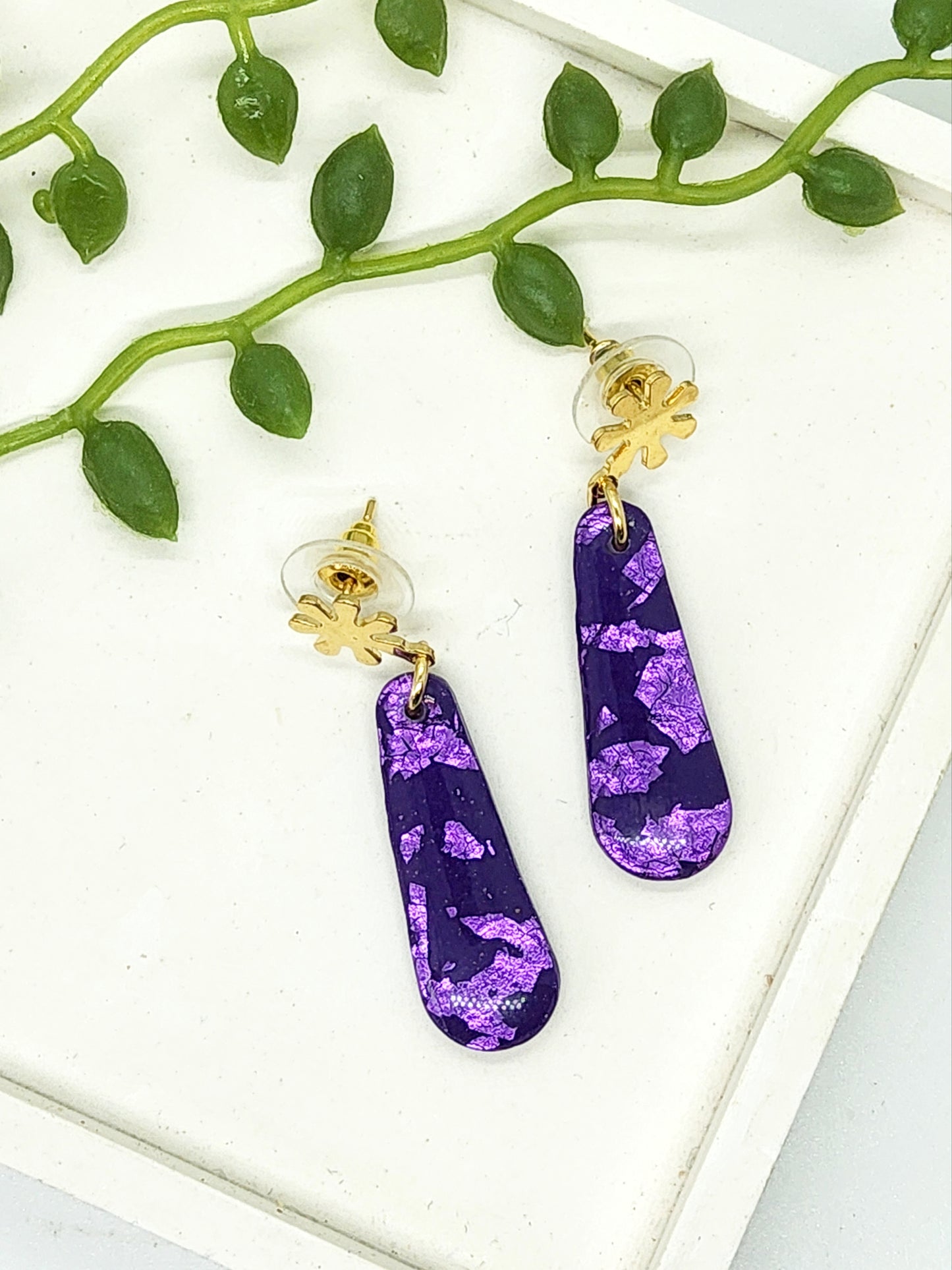 PURPLE AND GOLD POLYMER CLAY EARRINGS