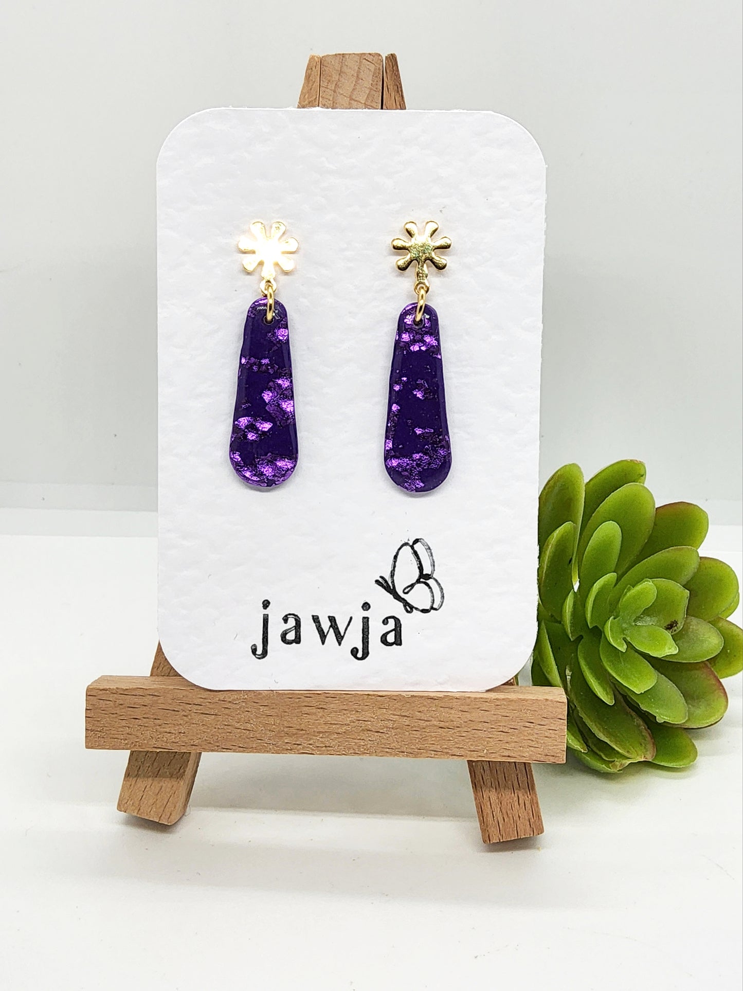 PURPLE AND GOLD POLYMER CLAY EARRINGS