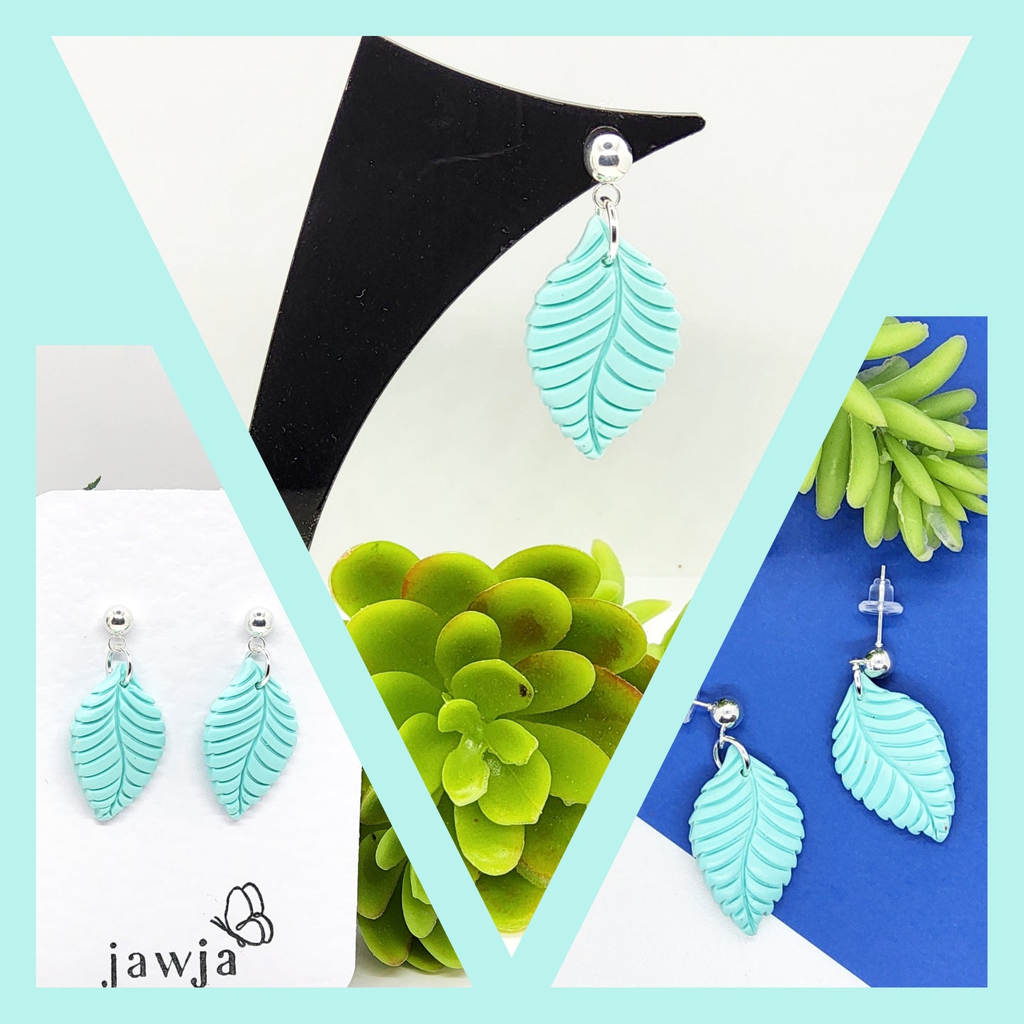 AQUA LEAF POLYMER CLAY EARRINGS