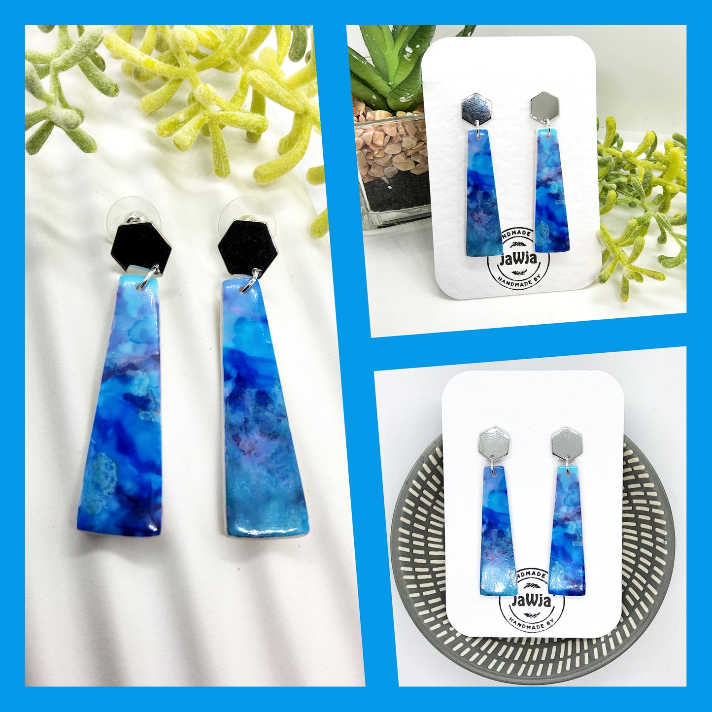 BLUE MARBLED POLYMER CLAY EARRINGS