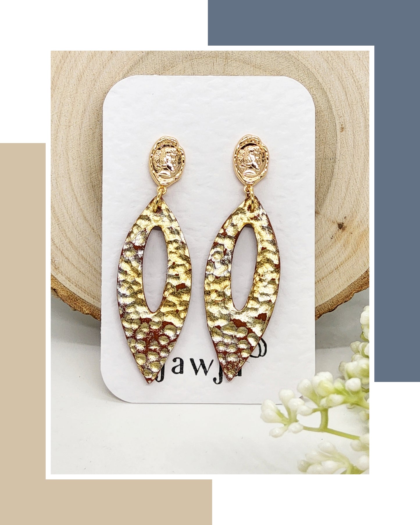 GOLD AND TERRACOTTA HAMMERED POLYMER CLAY EARRINGS