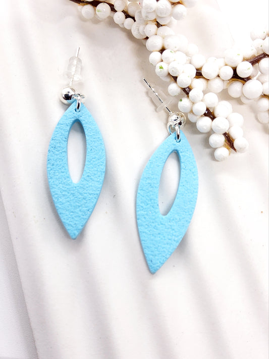 PALE BLUE TEXTURED SHIELD POLYMER CLAY EARRINGS